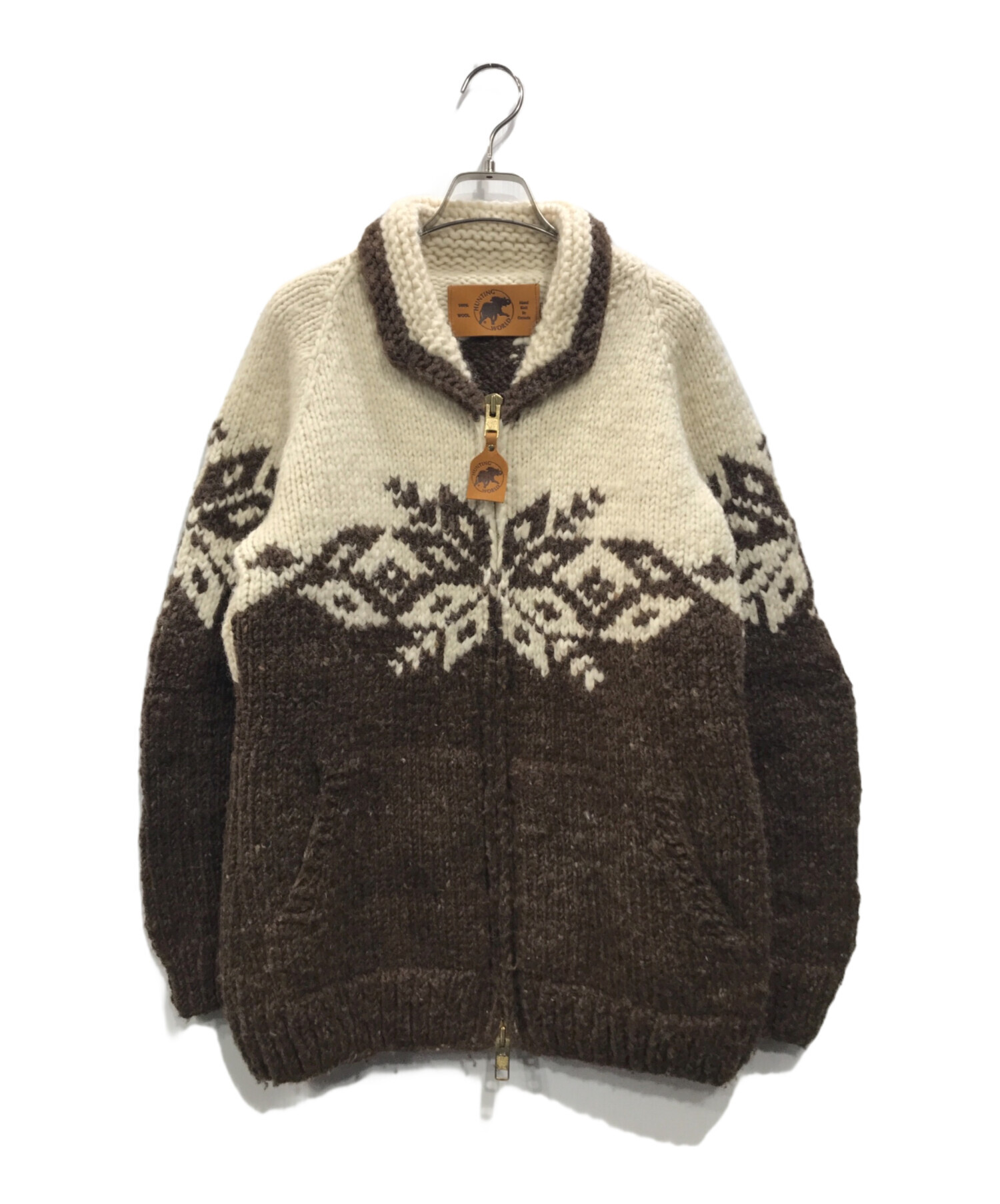 【古着】カウチン ニットカーディガン 幾何学模様 QUASH 肉厚 中古・古着通販】HUNTING WORLD (ハンティングワールド) カウチン