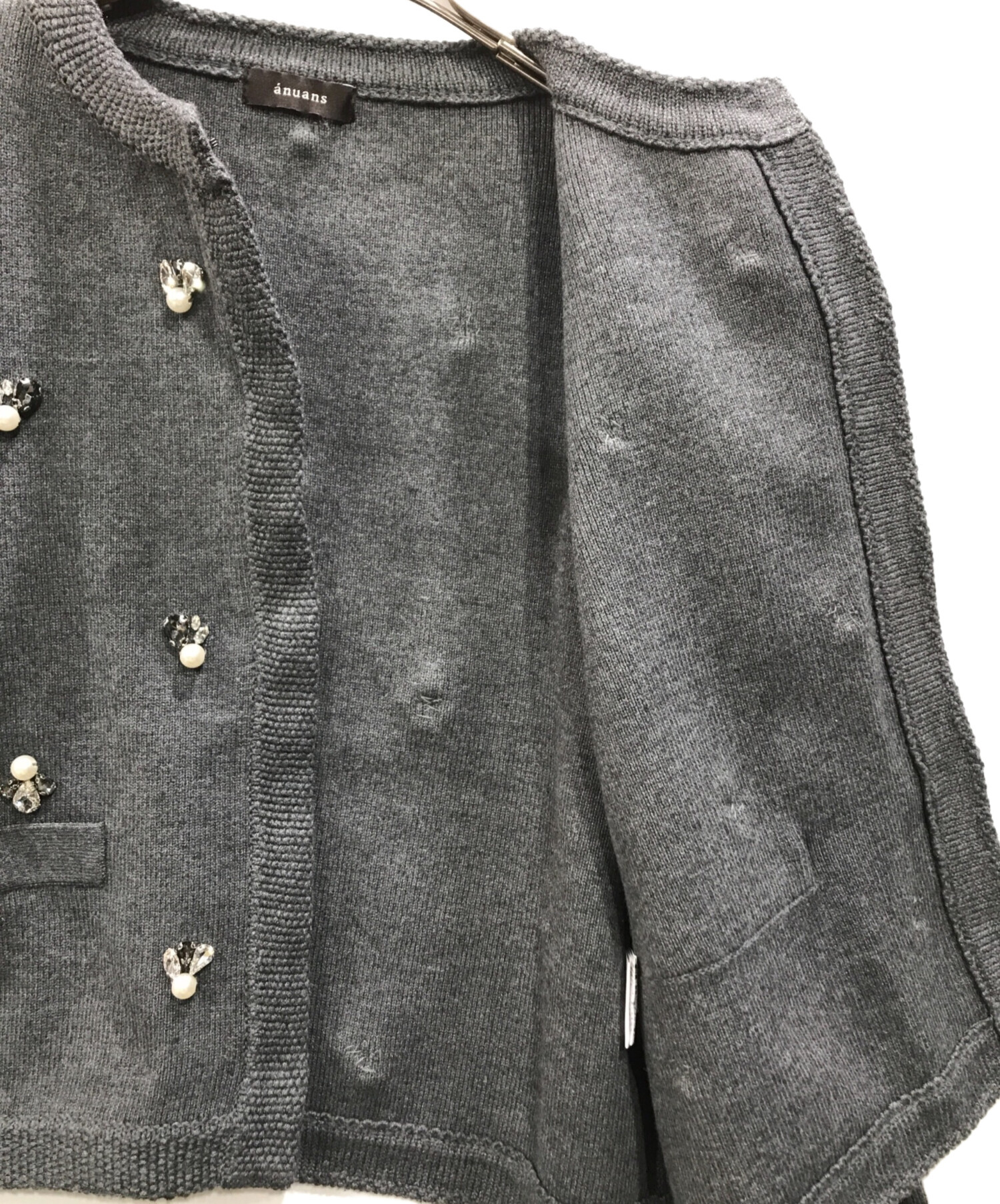 anuans アニュアンス ビジューニットジャケット グレー anuans