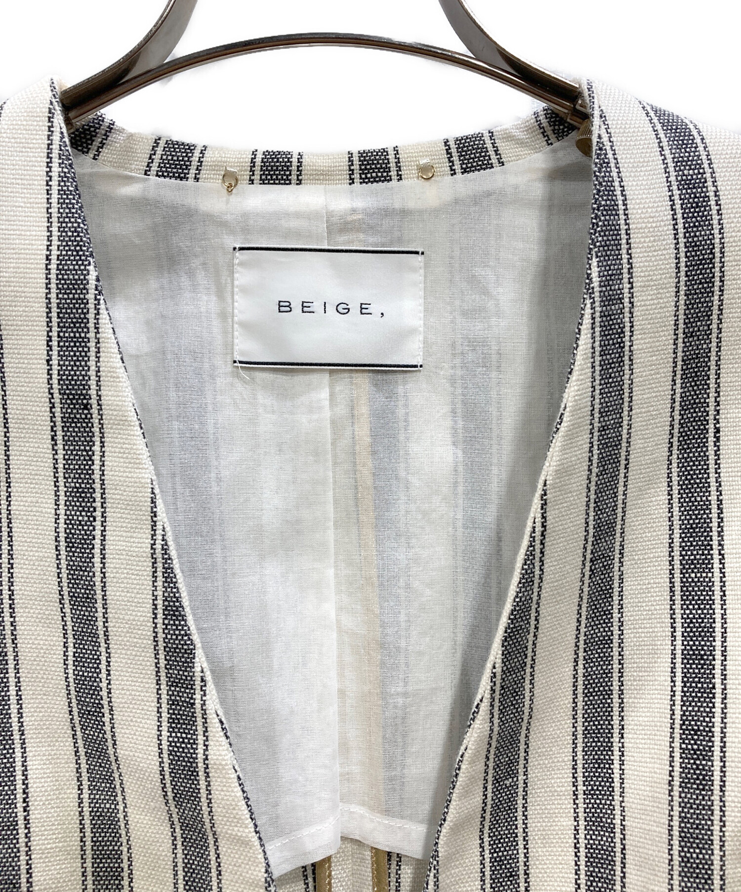 中古・古着通販】BEIGE (ベイジ) ストライプノーカラージャケット 