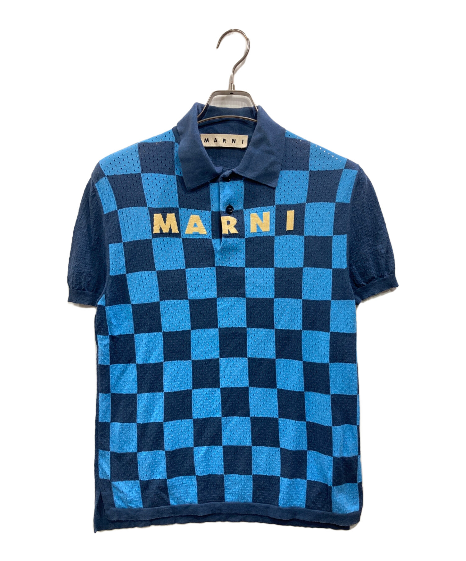 中古・古着通販】MARNI (マルニ) チェックニットポロシャツ ブルー 