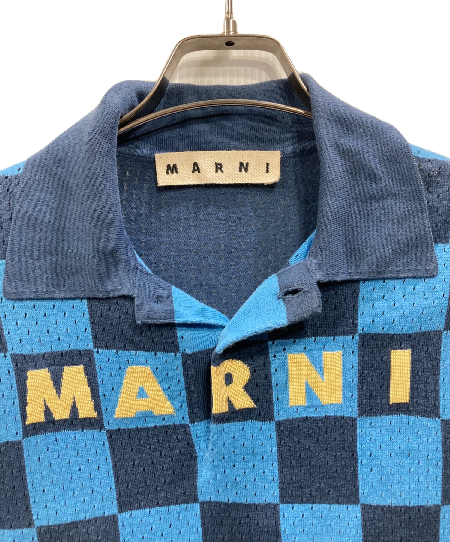 中古・古着通販】MARNI (マルニ) チェックニットポロシャツ ブルー 