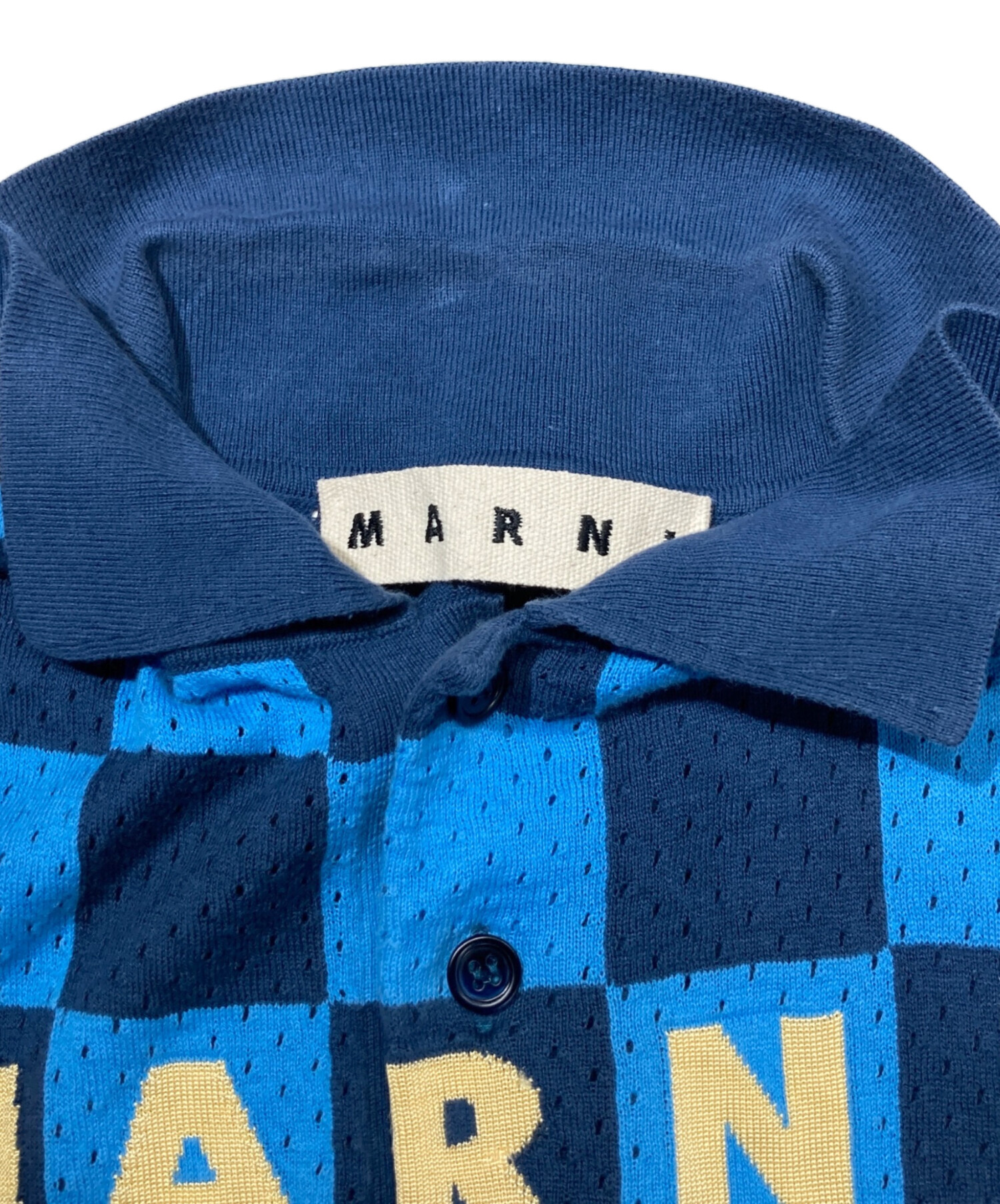 中古・古着通販】MARNI (マルニ) チェックニットポロシャツ ブルー 