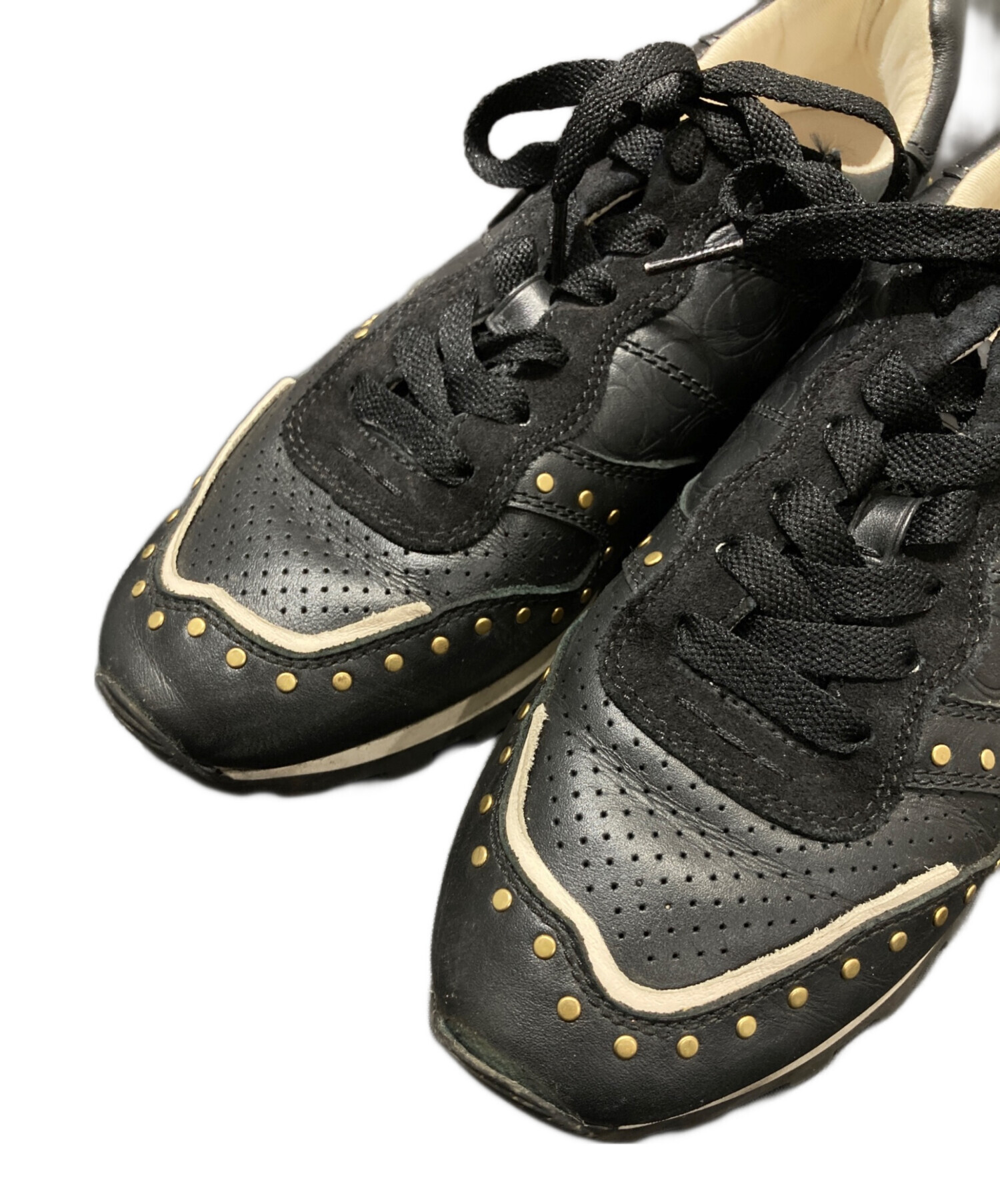 中古・古着通販】COACH (コーチ) レザースニーカー ブラック サイズ:25 