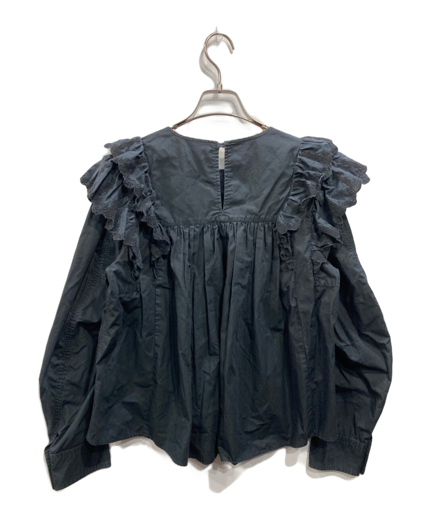 ISABEL MARANT イザベルマランエトワール フリルリネンブラウス 黒 中古・古着通販】ISABEL MARANT ETOILE (イザベルマランエトワール