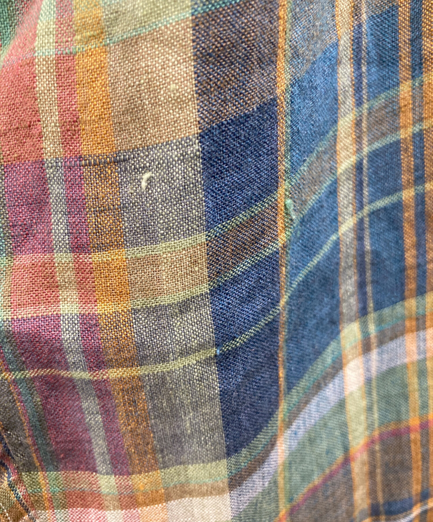 リネン 100% ラルフローレン チェック柄 シャツ 牛革 ベルト付き 古着 秋 中古・古着通販】RALPH LAUREN (ラルフローレン) リネンチェック