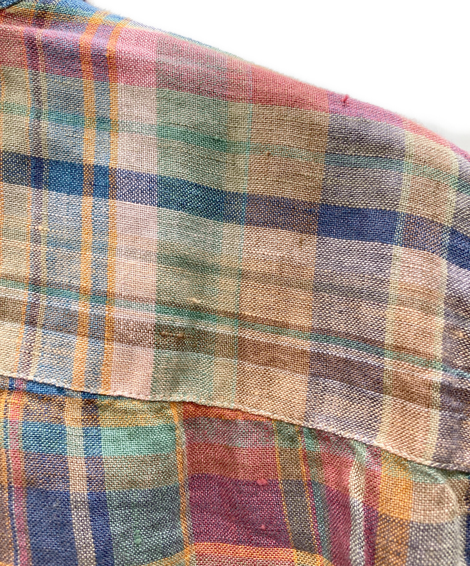 リネン 100% ラルフローレン チェック柄 シャツ 牛革 ベルト付き 古着 秋 中古・古着通販】RALPH LAUREN (ラルフローレン) リネンチェック