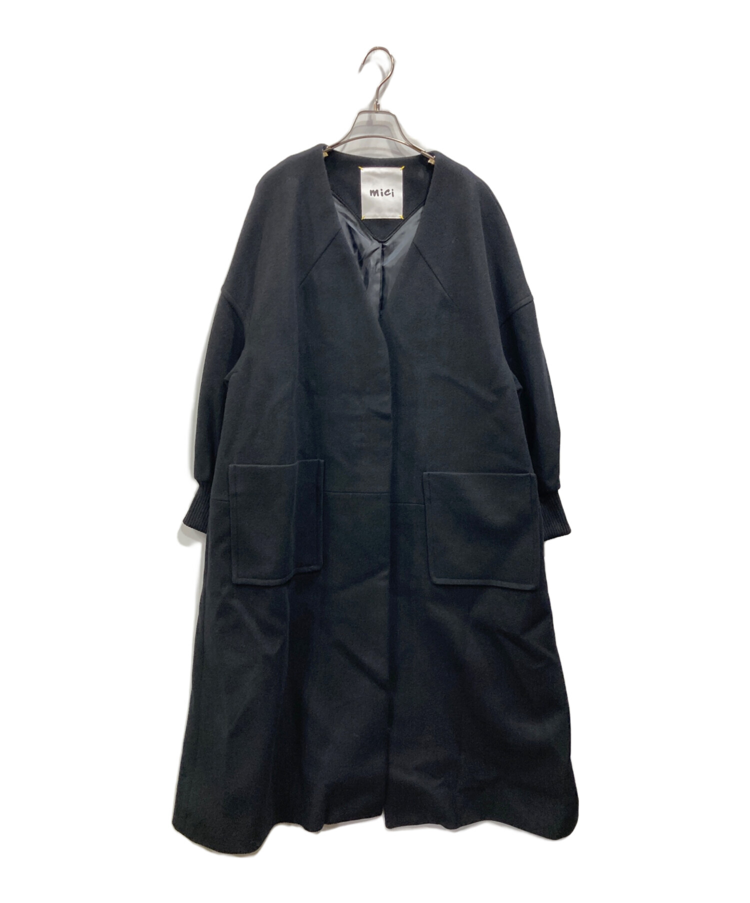 中古・古着通販】mici (ミチ) ノーカラーロングコート ブラック サイズ 