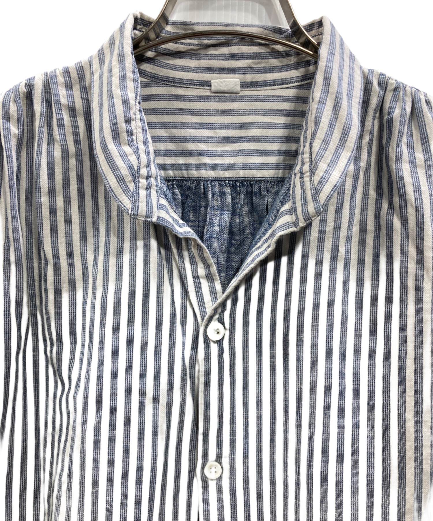 45R フォーティーファイブアール ブラウス 2(M位) 青x白(総柄) 【古着】【中古】 中古・古着通販】45R (フォーティファイブ・アール) ストライププル