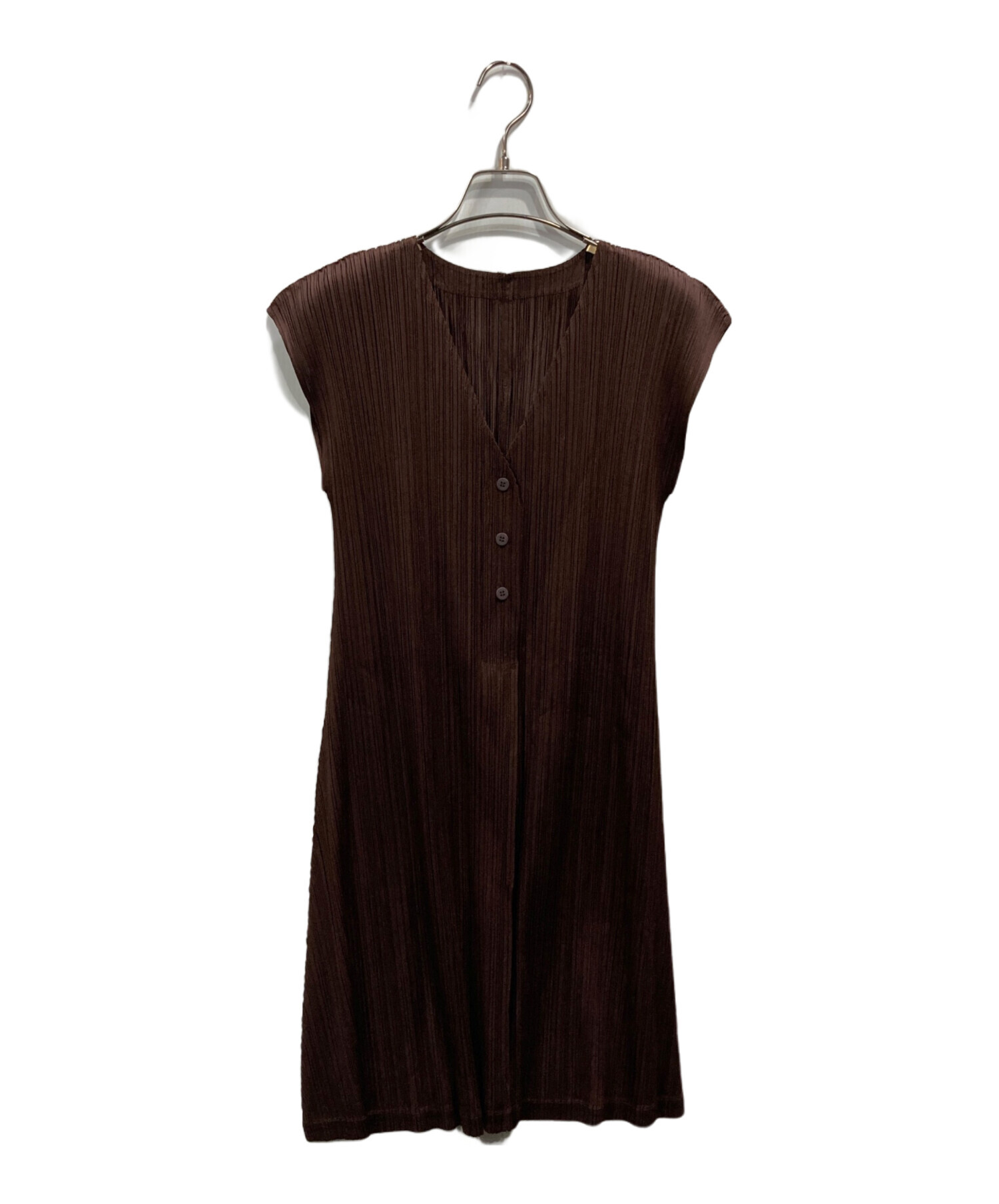 PLEATS PLEASE プリーツプリーズ　ワンピース　ブラウン 中古・古着通販】PLEATS PLEASE (プリーツプリーズ) フロントボタン
