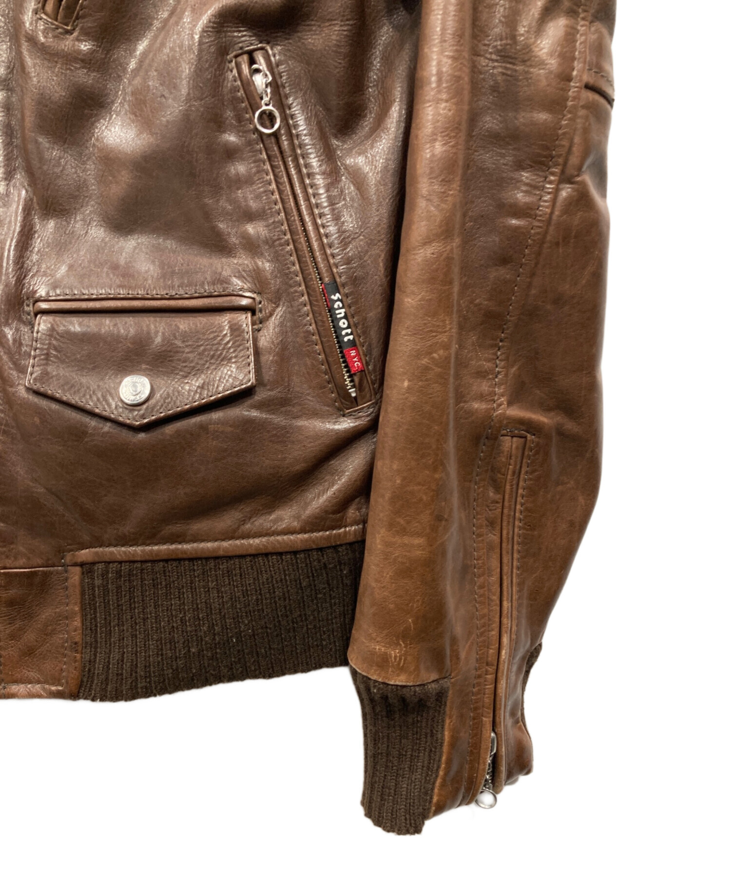 希少ヌバック✨schott レザージャケット ブルゾン ブラウン 本革 中古・古着通販】Schott (ショット) レザーブルゾン ブラウン サイズ:L