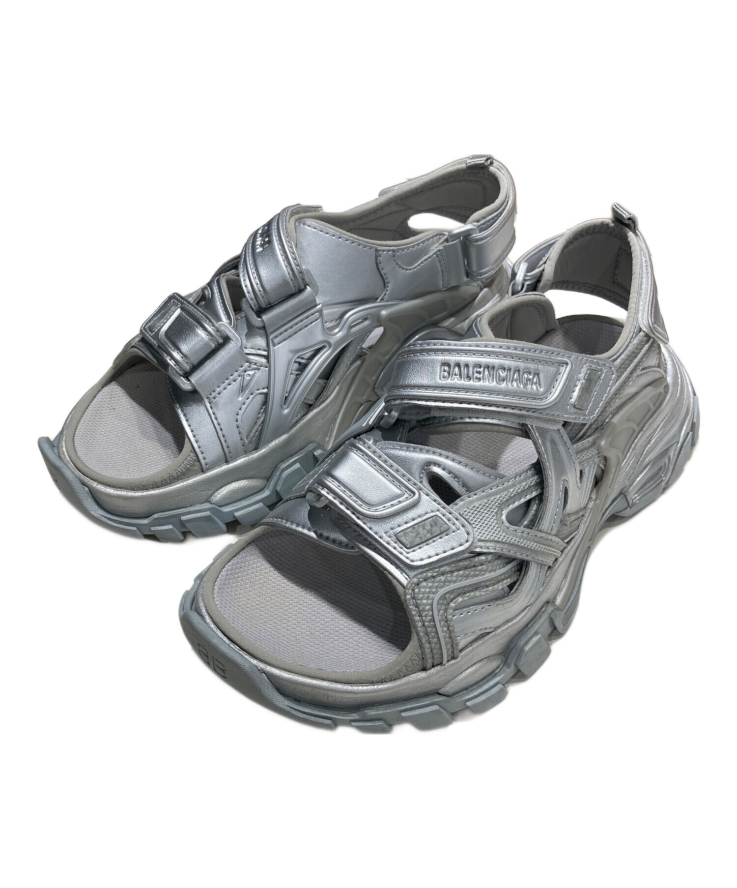 【未使用】バレンシアガ BALENCIAGA トラックサンダル グレーxブラック バレンシアガ トラック メッシュ×レザー ミュール 24.5cm ユニセックス