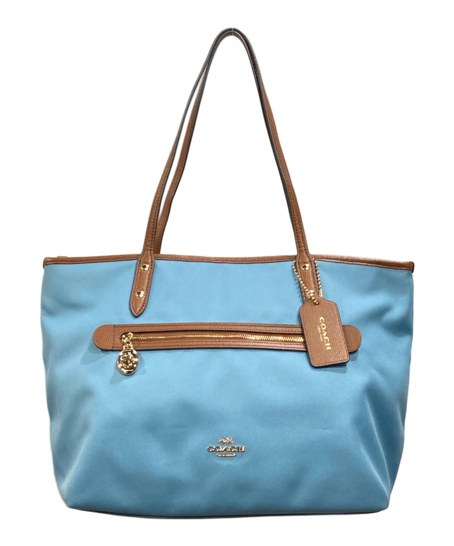 中古・古着通販】COACH (コーチ) キャンバストートバッグ スカイブルー 