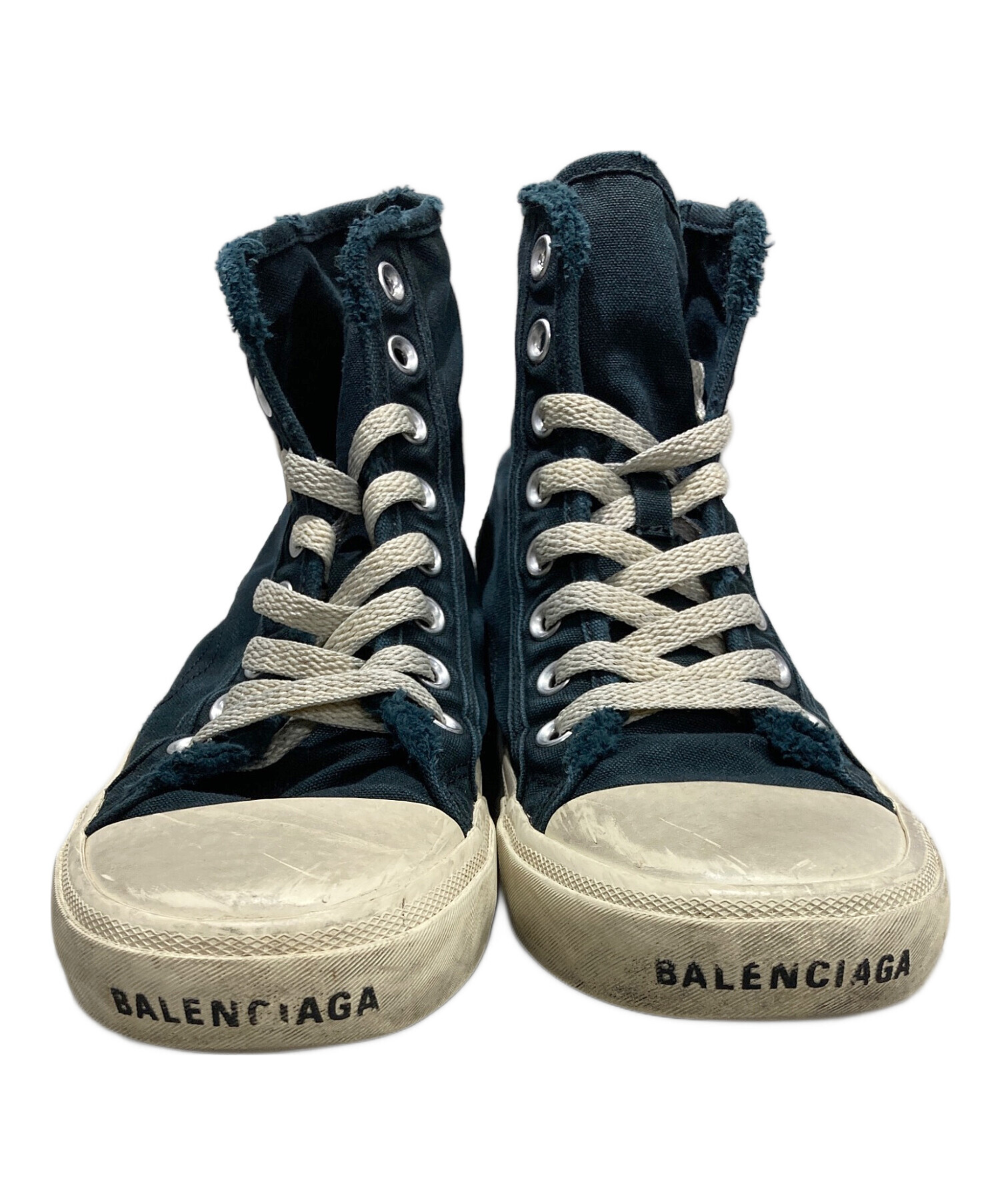 BALENCIAGA バレンシアガ　ネイビー ベルベット ブーティ 中古・古着通販】BALENCIAGA (バレンシアガ) ダメージ加工ハイカット