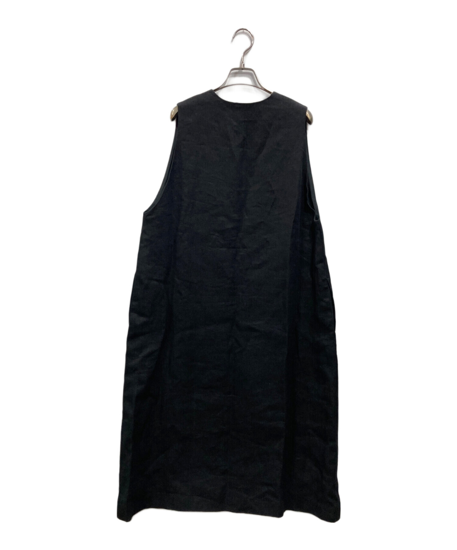 中古・古着通販】Cion (シオン) リネンVネックワンピース ブラック 