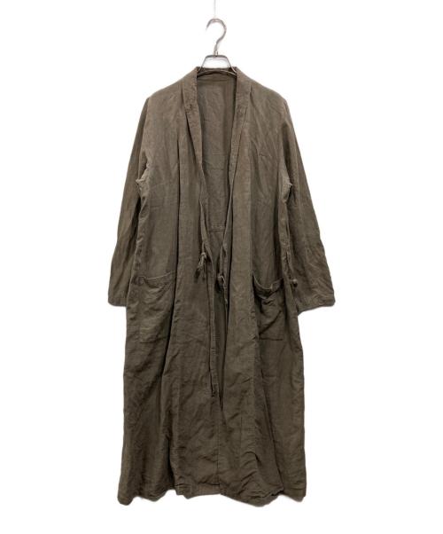 ネストローブ nest robeリネン100 ローブコート ガウン ベルト付き 中古・古着通販】nest Robe (ネストローブ) リネンガウンコート カーキ