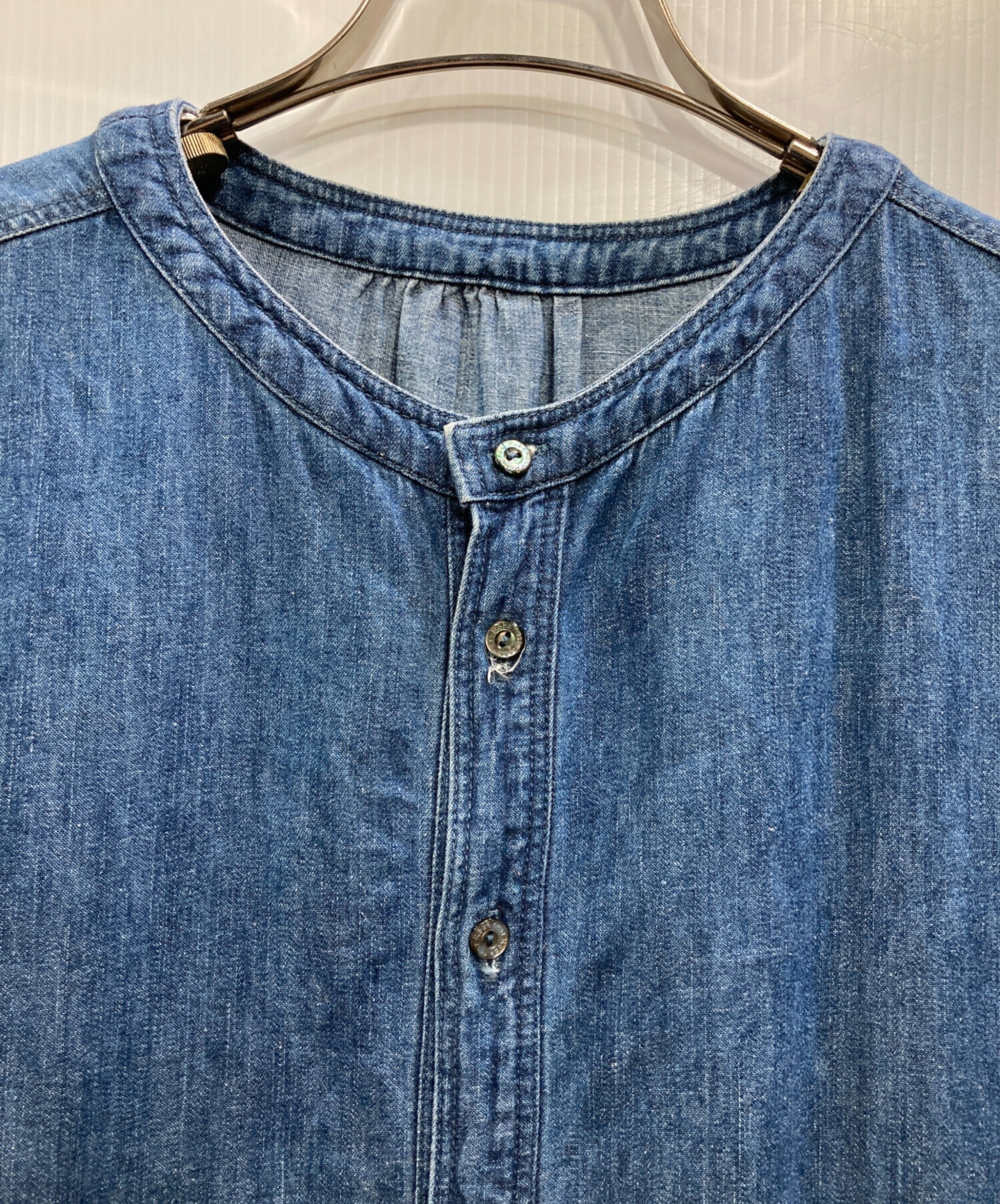 【美品】ネストローブ/nest Robe デニム シャツ　バンドカラー　ブラウス 中古・古着通販】nest Robe (ネストローブ) デニムシャツワンピース