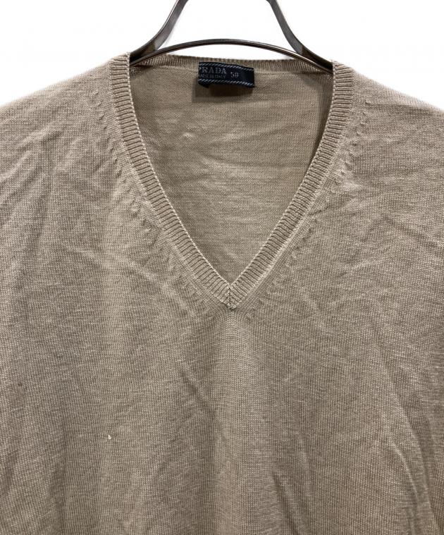 中古・古着通販】PRADA (プラダ) Vネックニット ベージュ サイズ:50