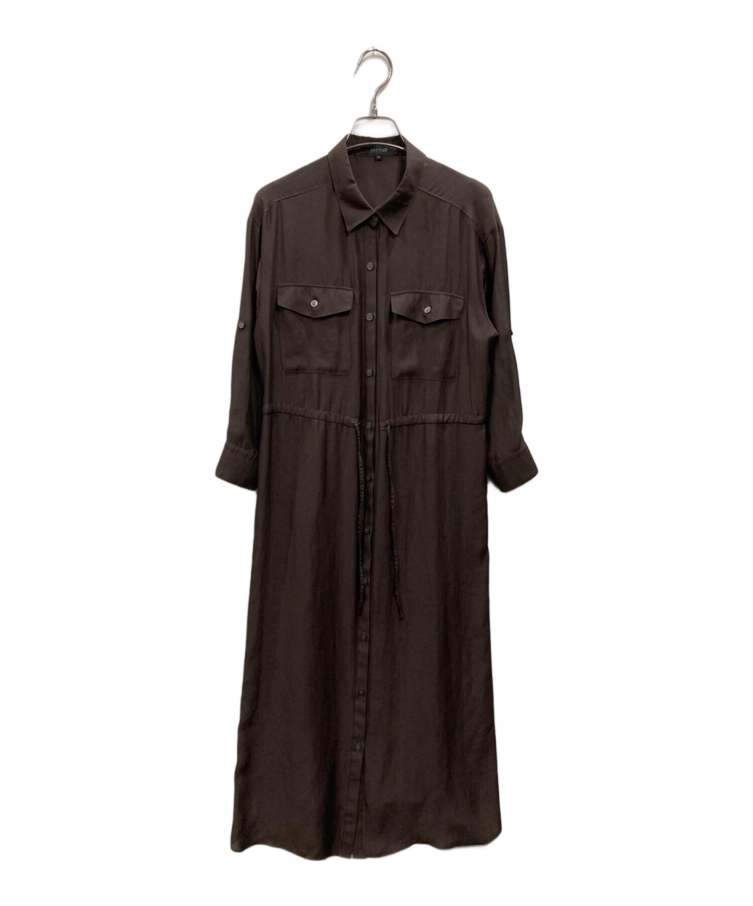 美品 アンタイトル ドロストシャツワンピース 洗える ブラウン 大きいサイズ 茶 中古・古着通販】UNTITLED (アンタイトル) 洗えるドロストシャツ