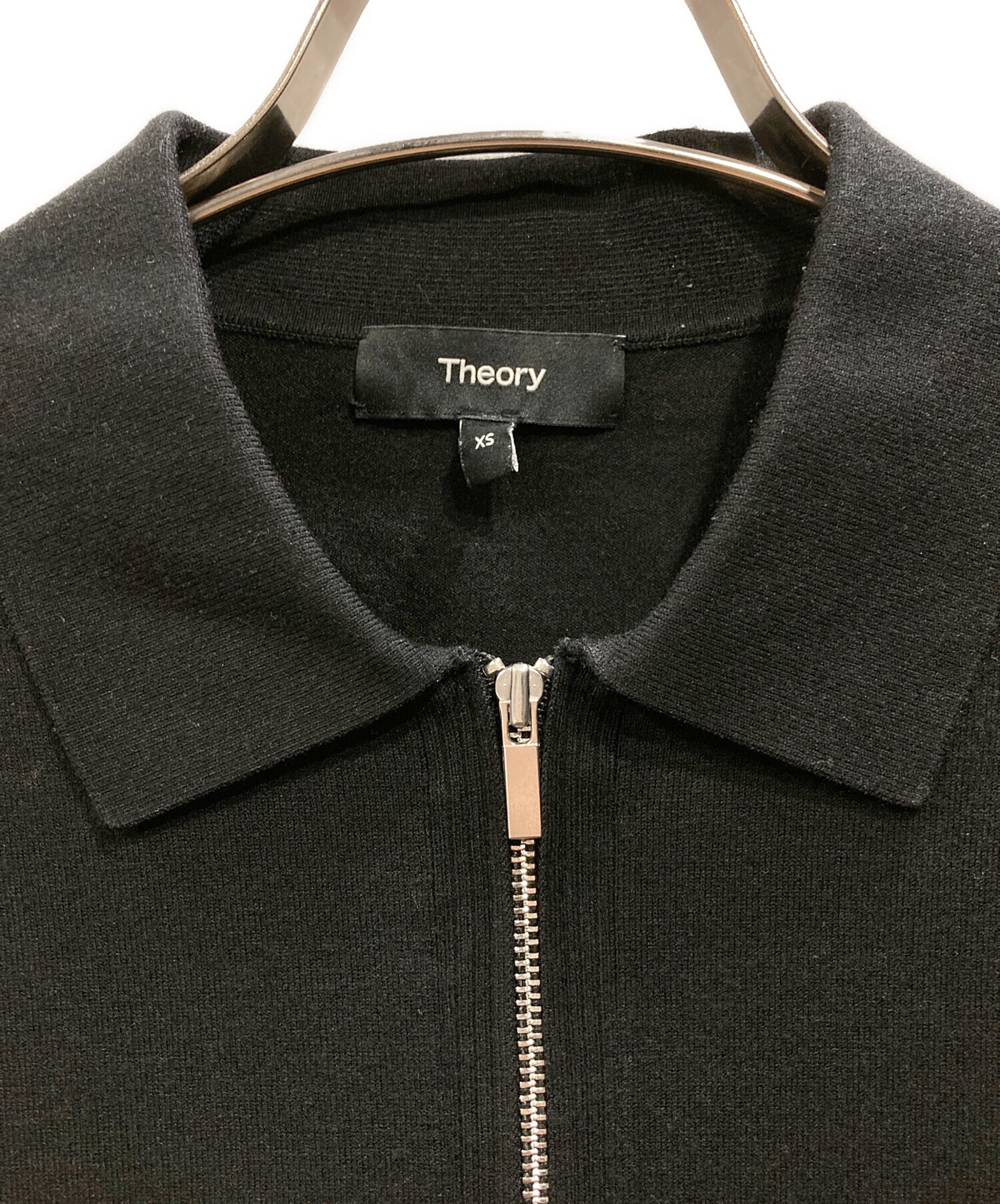 中古・古着通販】theory (セオリー) ハーフジップ半袖ニット ブラック