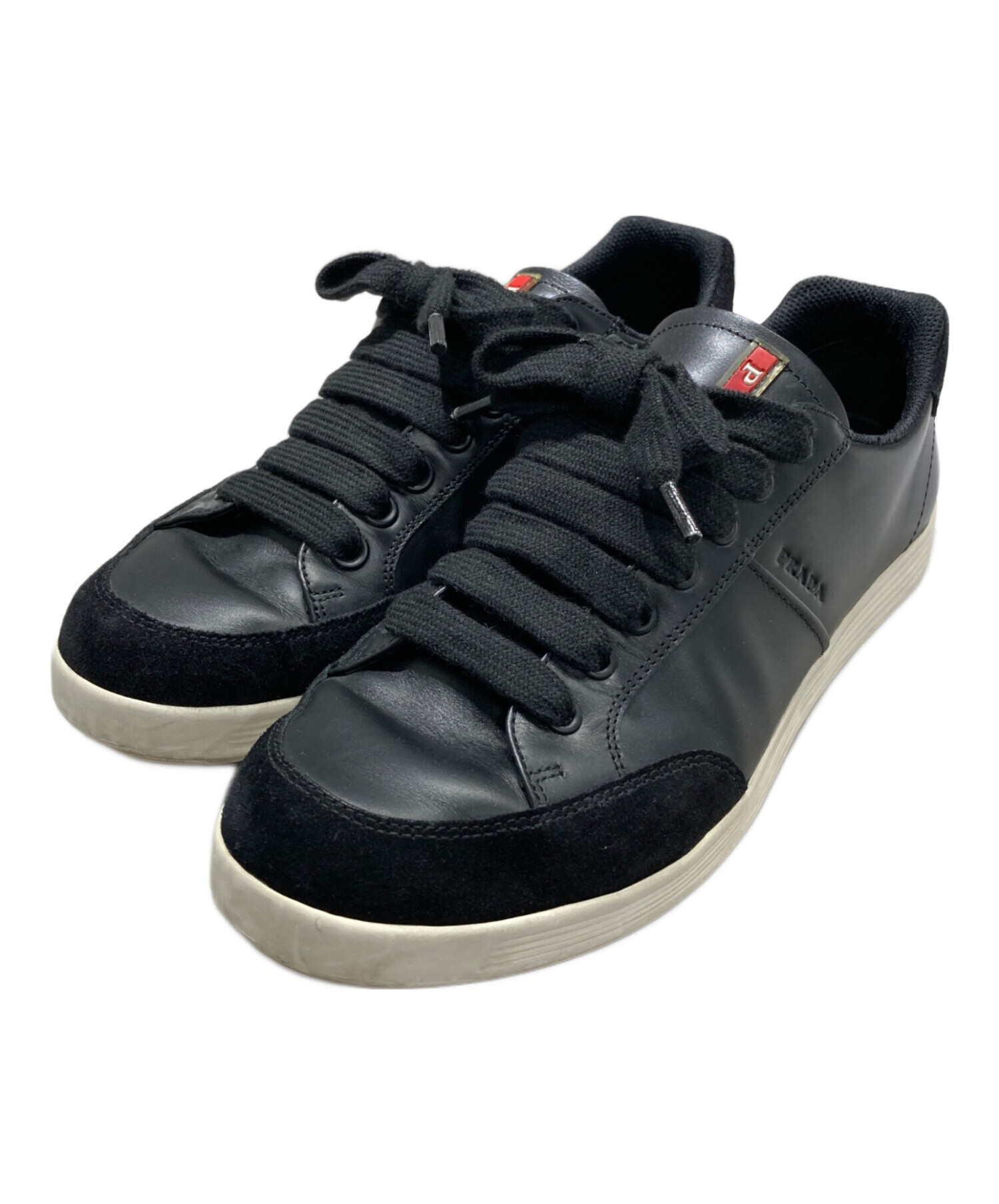 中古・古着通販】PRADA (プラダ) レザーローカットスニーカー ブラック 