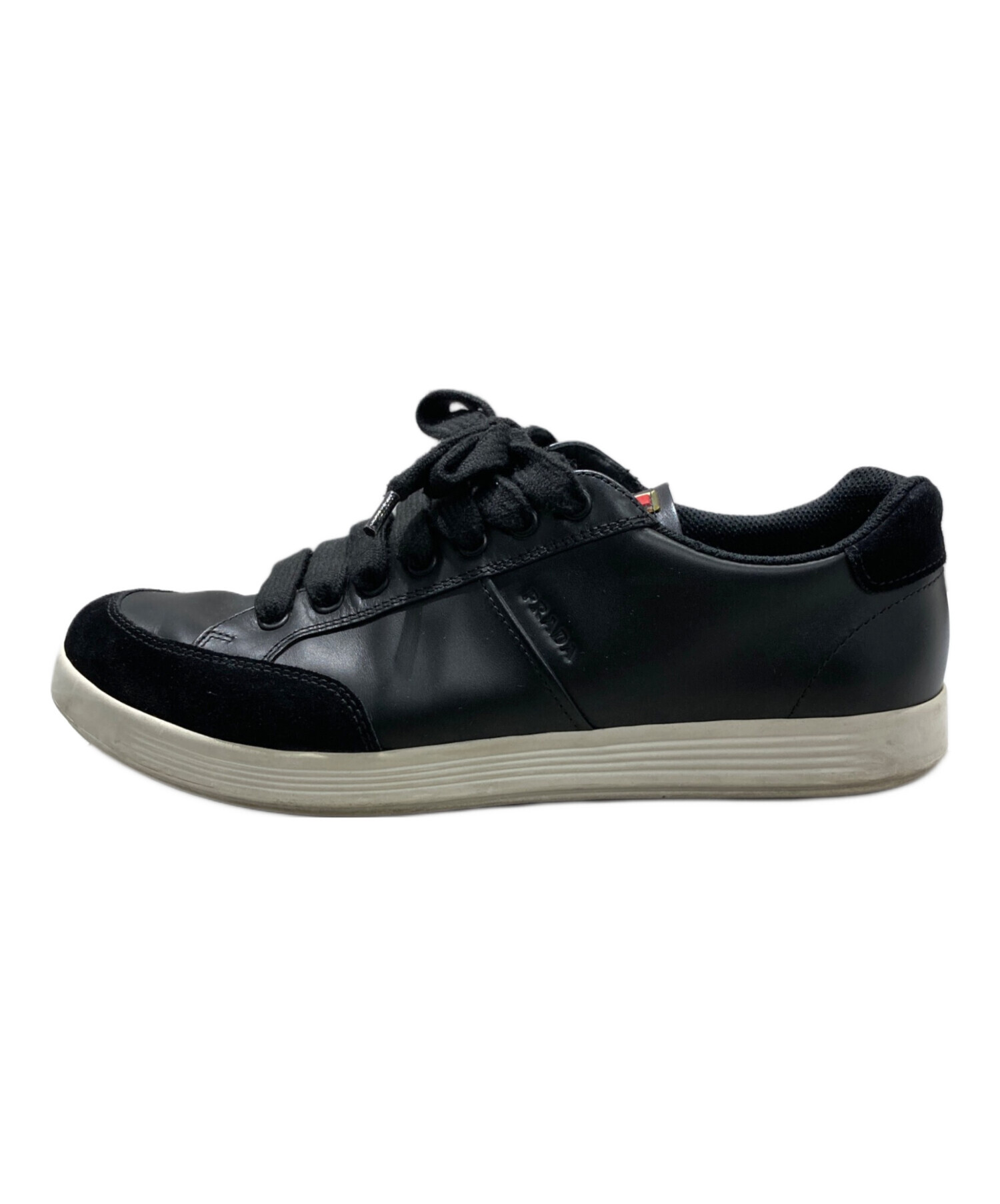 中古・古着通販】PRADA (プラダ) レザーローカットスニーカー ブラック 