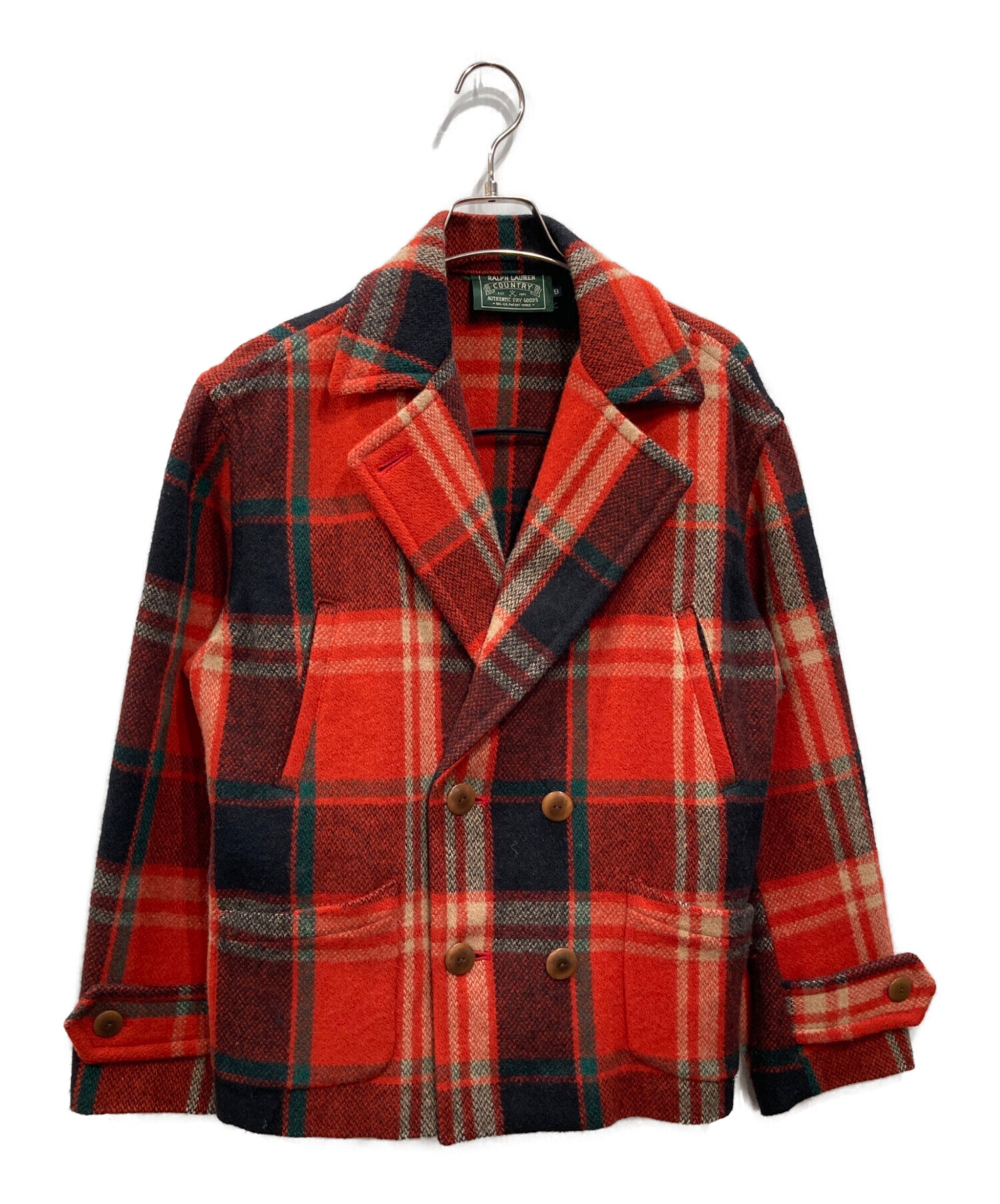 ◎ローレン ラルフローレン ダッフルコート レッド チェック柄 レディース M 中古・古着通販】RALPH LAUREN COUNTRY (ラルフローレンカントリー