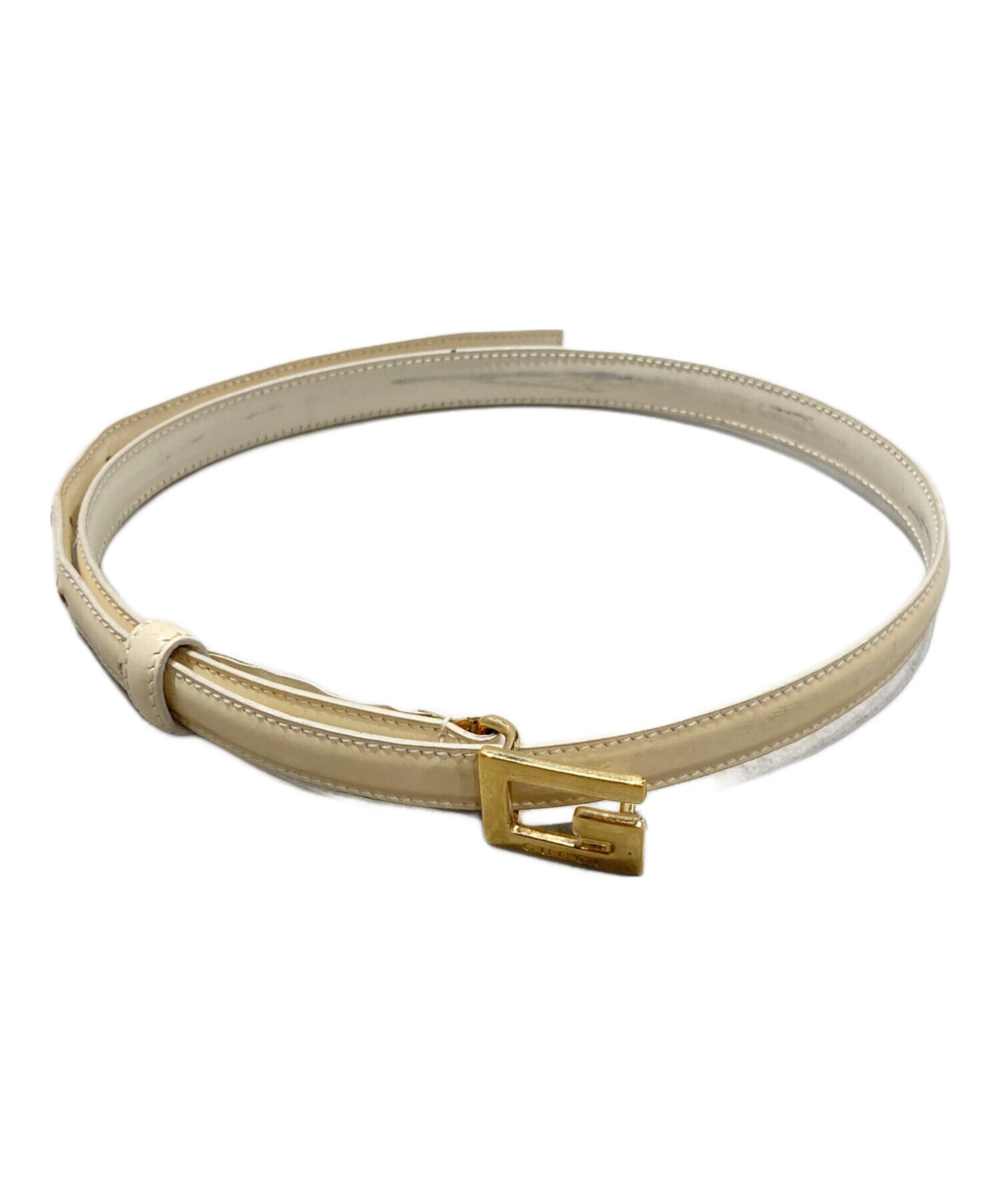 中古・古着通販】GUCCI (グッチ) Gバックル レザーベルト アイボリー