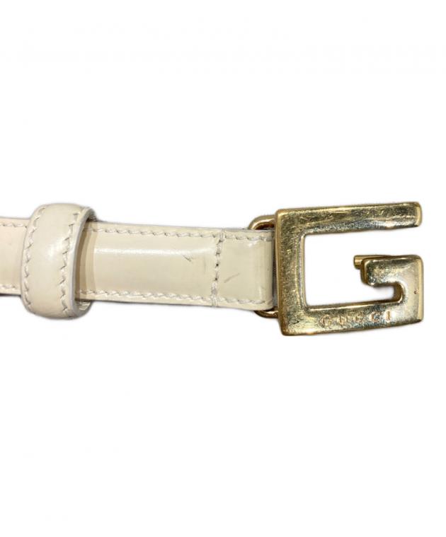 中古・古着通販】GUCCI (グッチ) Gバックル レザーベルト アイボリー