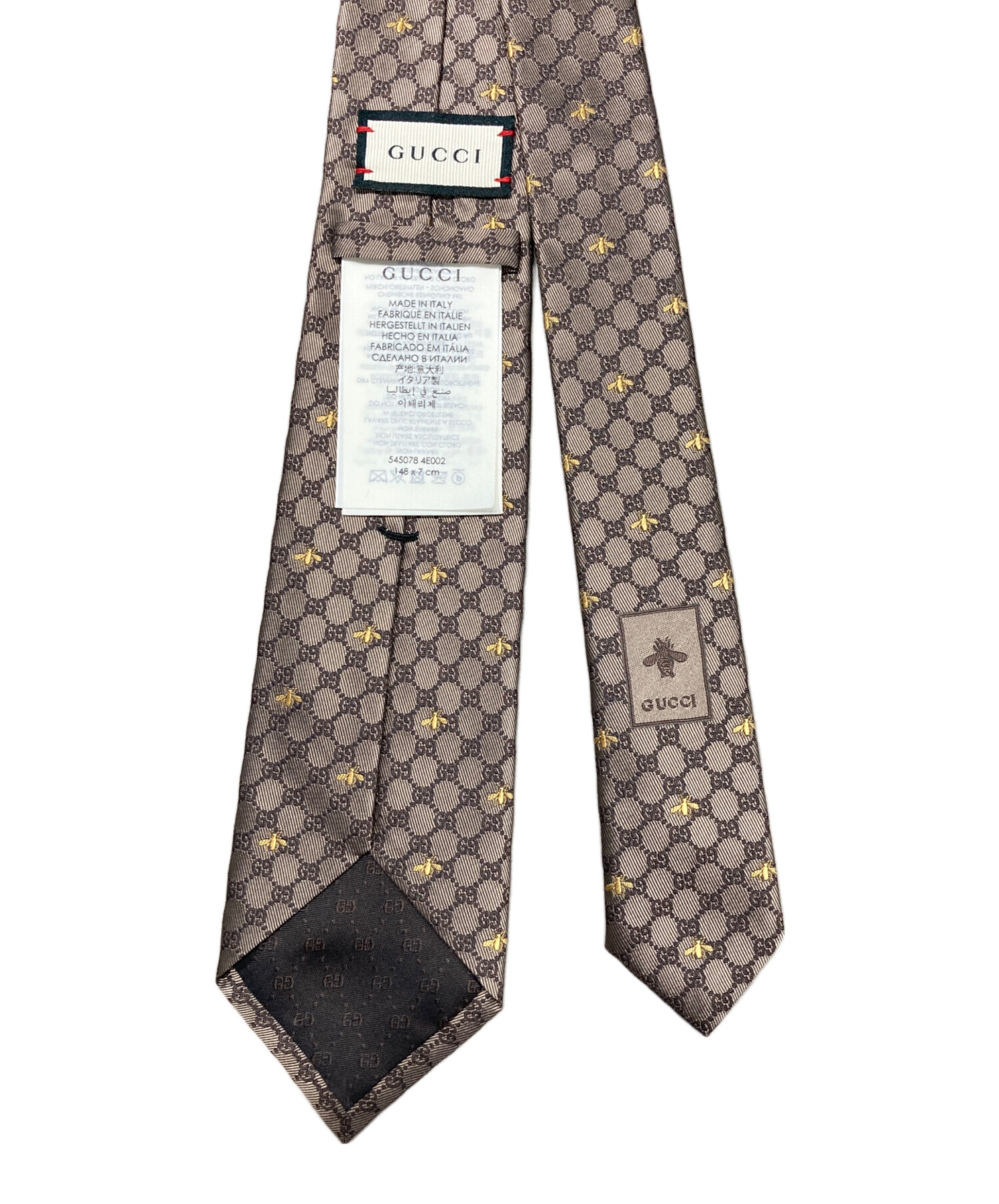 GUCCI グッチ ネクタイ  茶 【古着】【中古】【送料無料】 中古・古着通販】GUCCI (グッチ) ggビー ネクタイ ブラウン サイズ:148