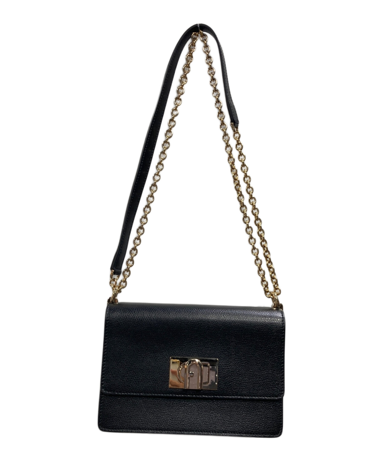 FURLA ハンドバッグ ブラック チェーン 美品 中古・古着通販】FURLA 