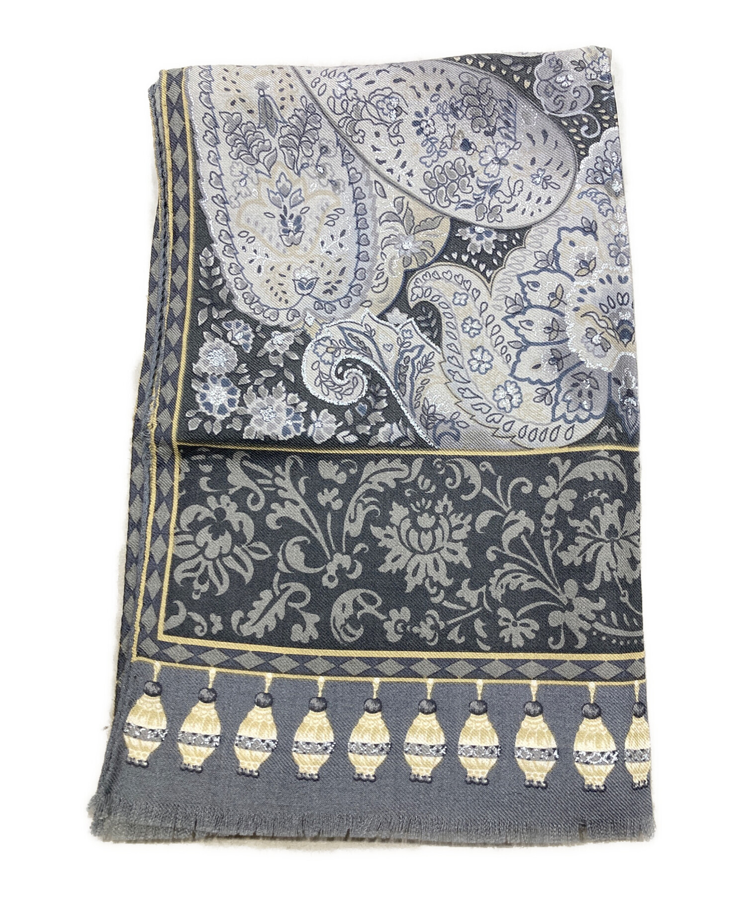 中古・古着通販】ETRO (エトロ) シルク混総柄ストール グレー