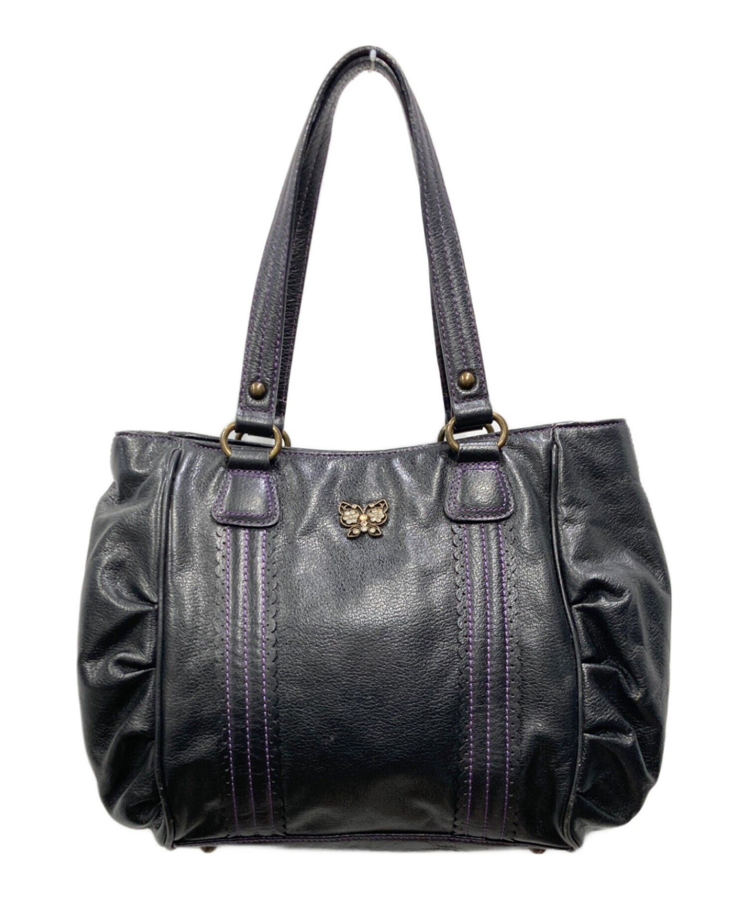 美品✨　 ANNA SUI アナスイ ジャガード バタフライ バッグ　チャーム 中古・古着通販】ANNA SUI (アナスイ) バタフライチャームレザートート
