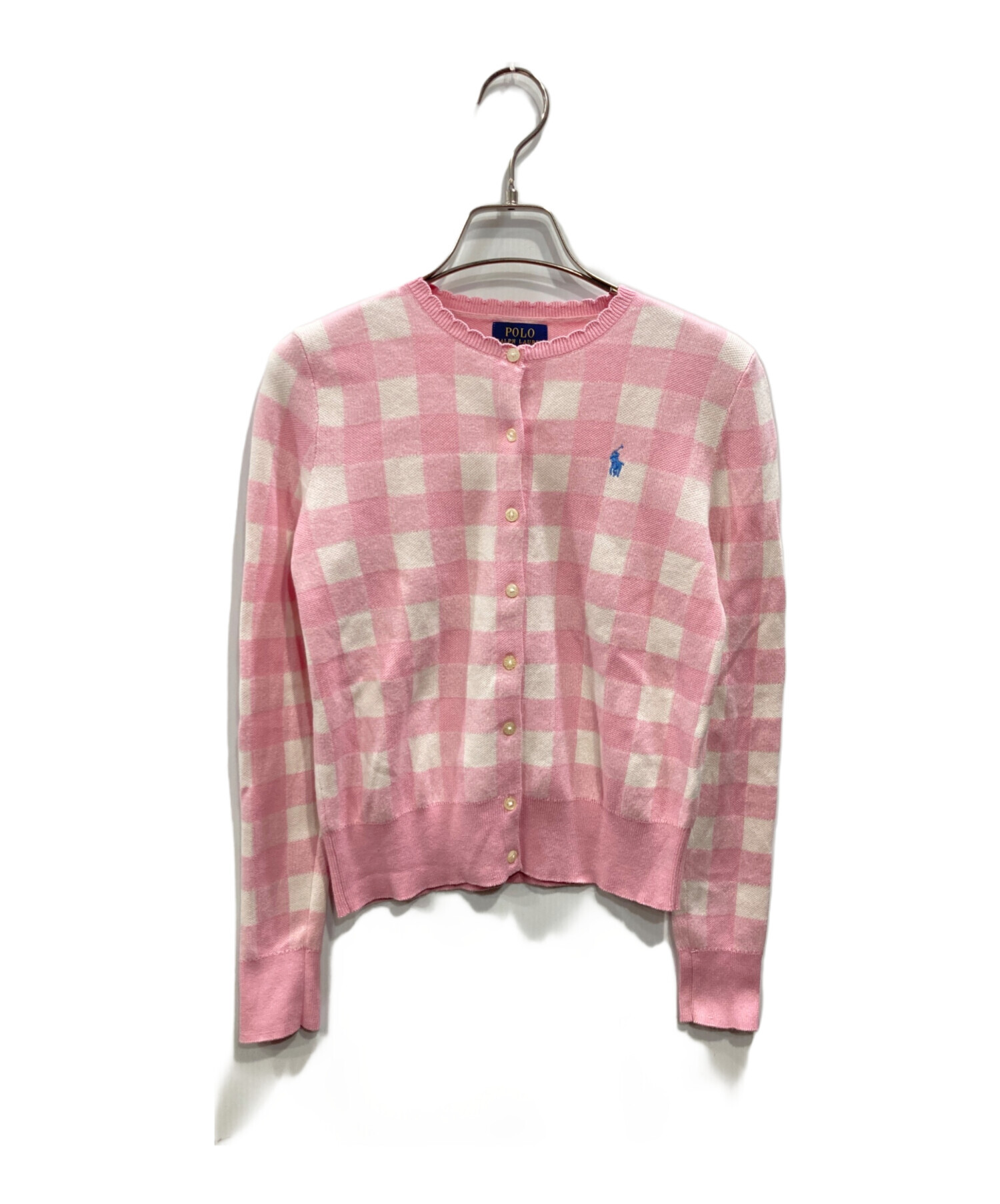 専用【美品】ポロラルフローレン カーディガン ギンガム韓国 フリル 綿 ピンクL 中古・古着通販】POLO RALPH LAUREN (ポロ・ラルフローレン) ギンガム