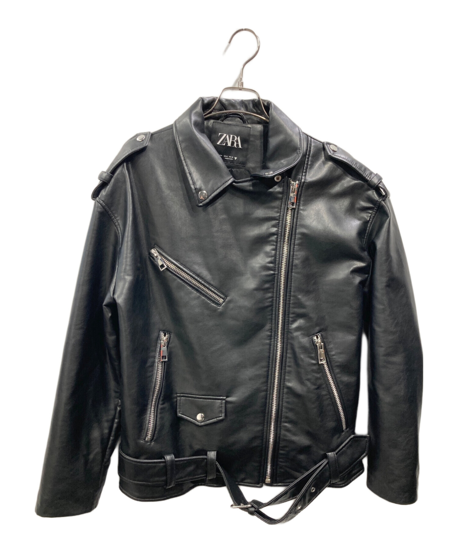 (未使用) ZARA 本革ダブルライダースジャケット L 中古・古着通販】ZARA (ザラ) ダブルライダースジャケット ブラック