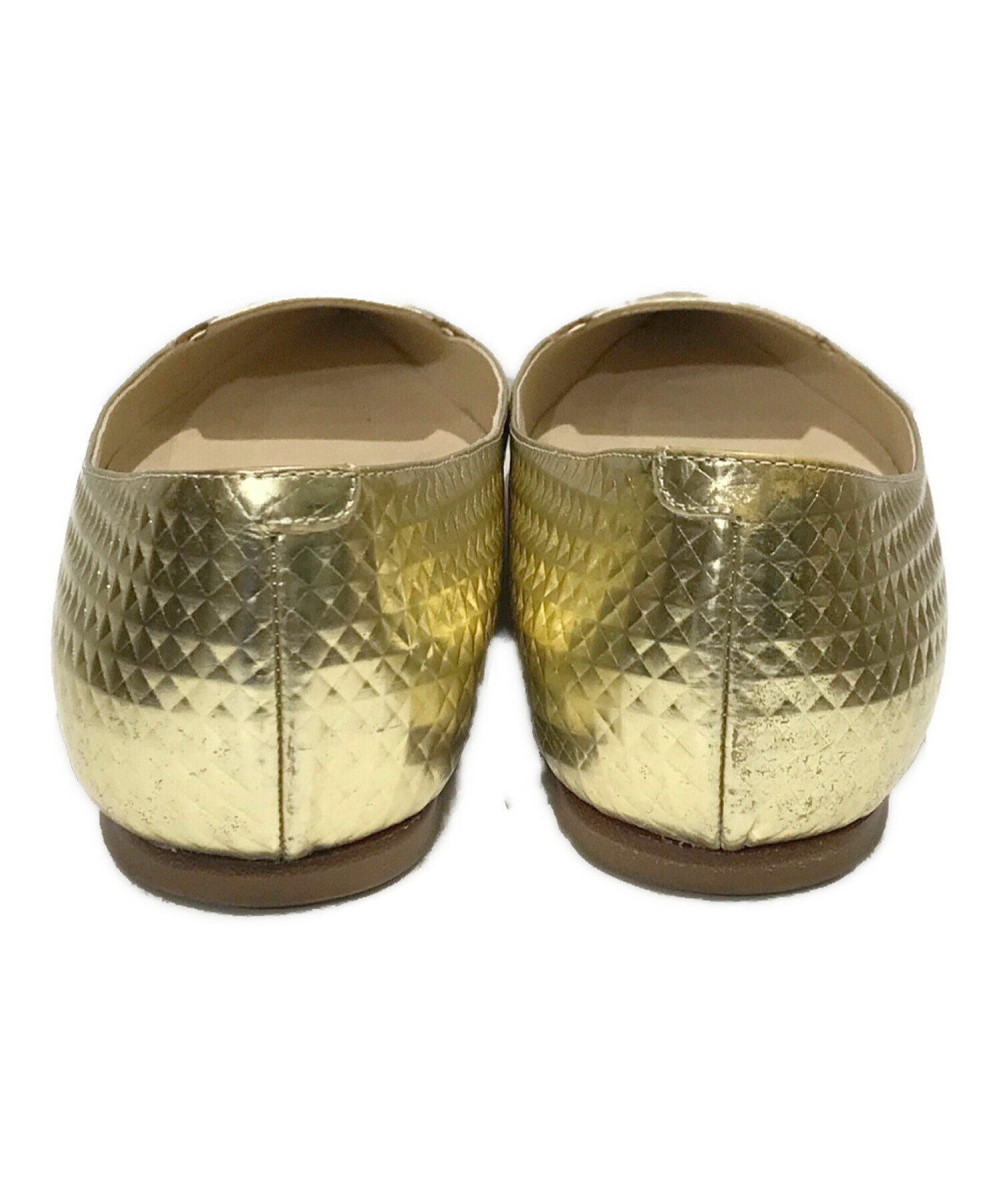 未使用　JIMMY CHOO フラットシューズ　ゴールド 中古・古着通販】JIMMY CHOO (ジミーチュウ) フラットシューズ