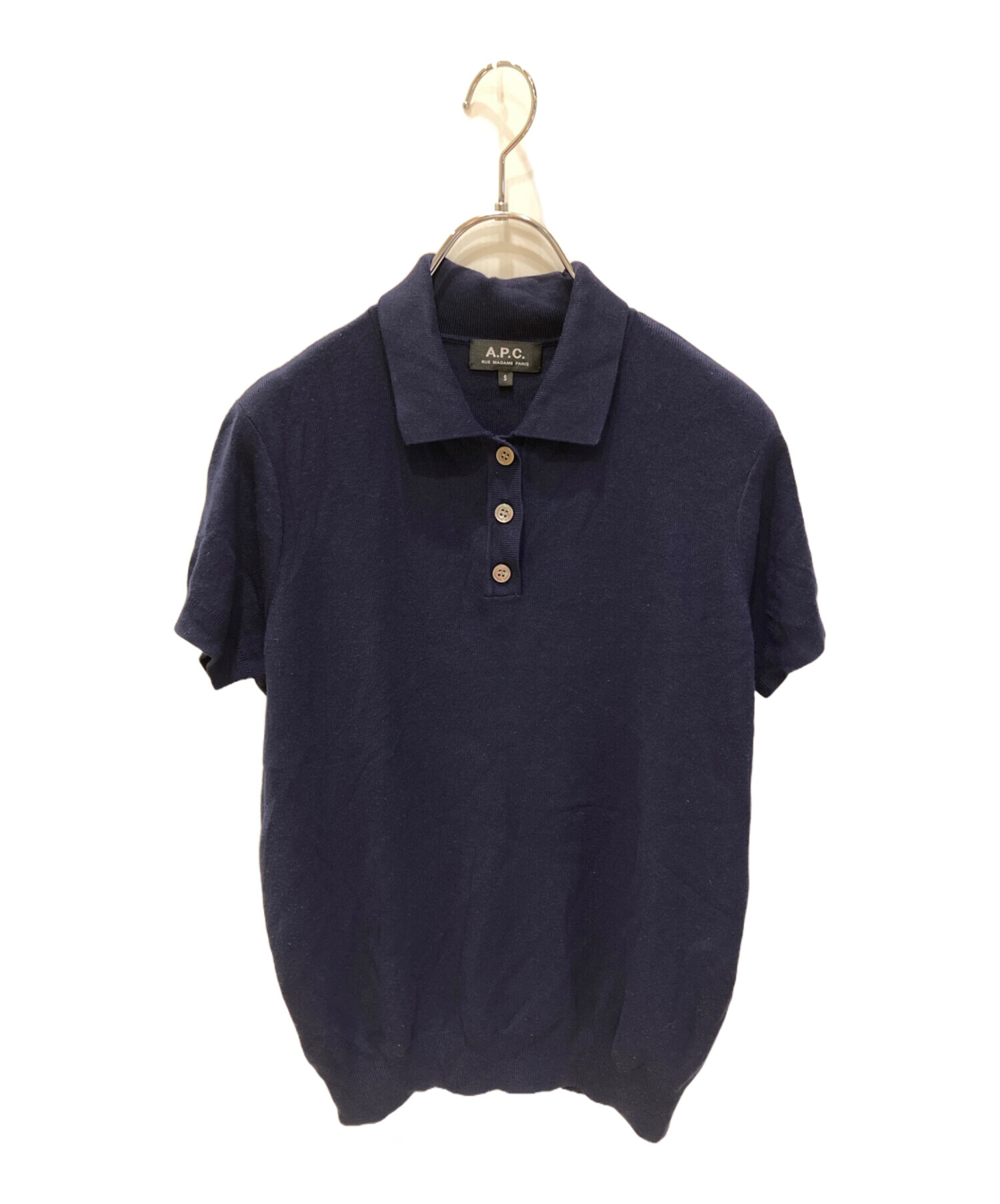 中古・古着通販】A.P.C. (アーペーセー) ニットポロシャツ ネイビー 