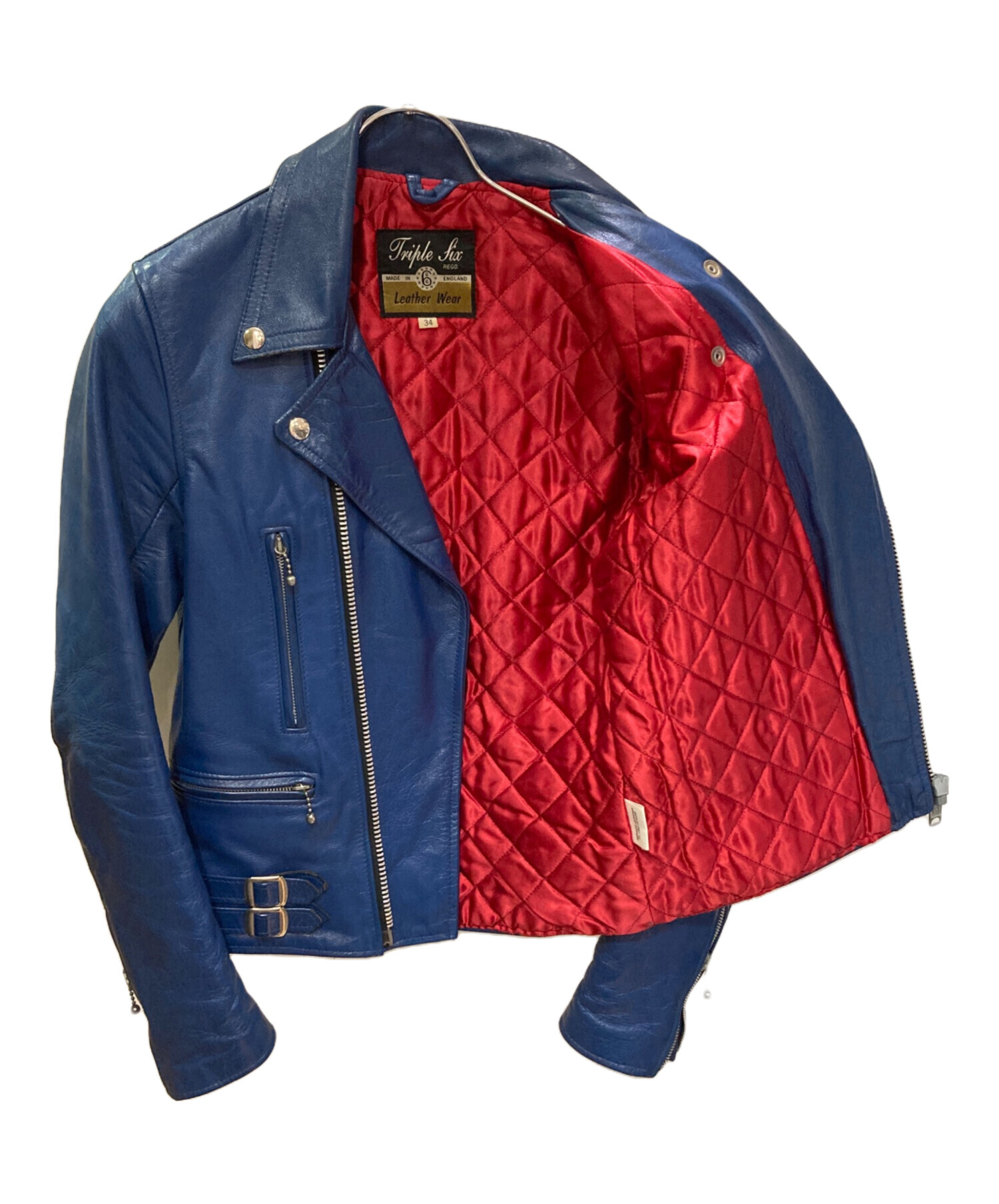 666 Triple Six ダブルレザーライダースジャケット 34 レッド 666