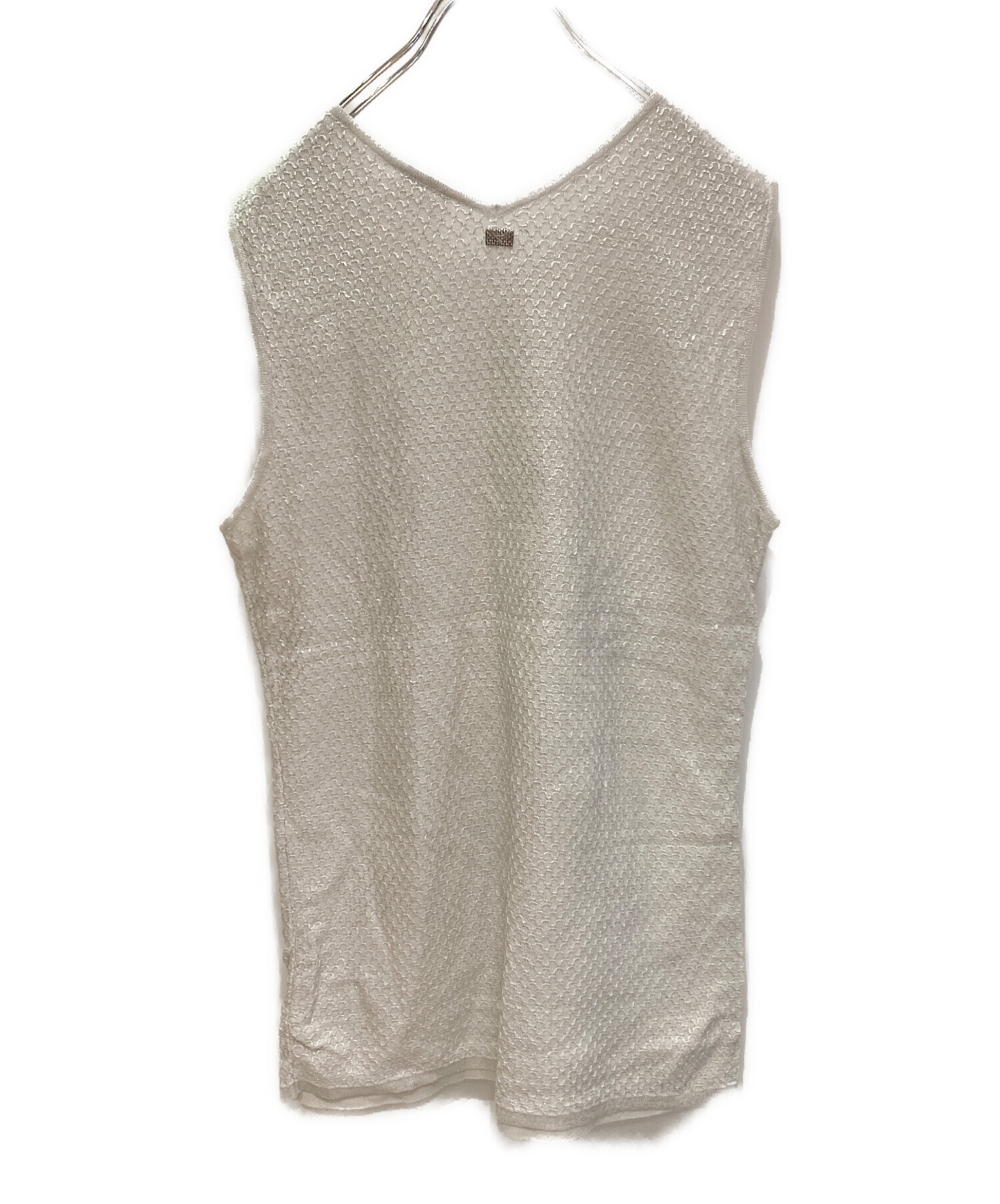 CHANEL ノースリーブ コットン ホワイト×ブラック ボーダー トップス