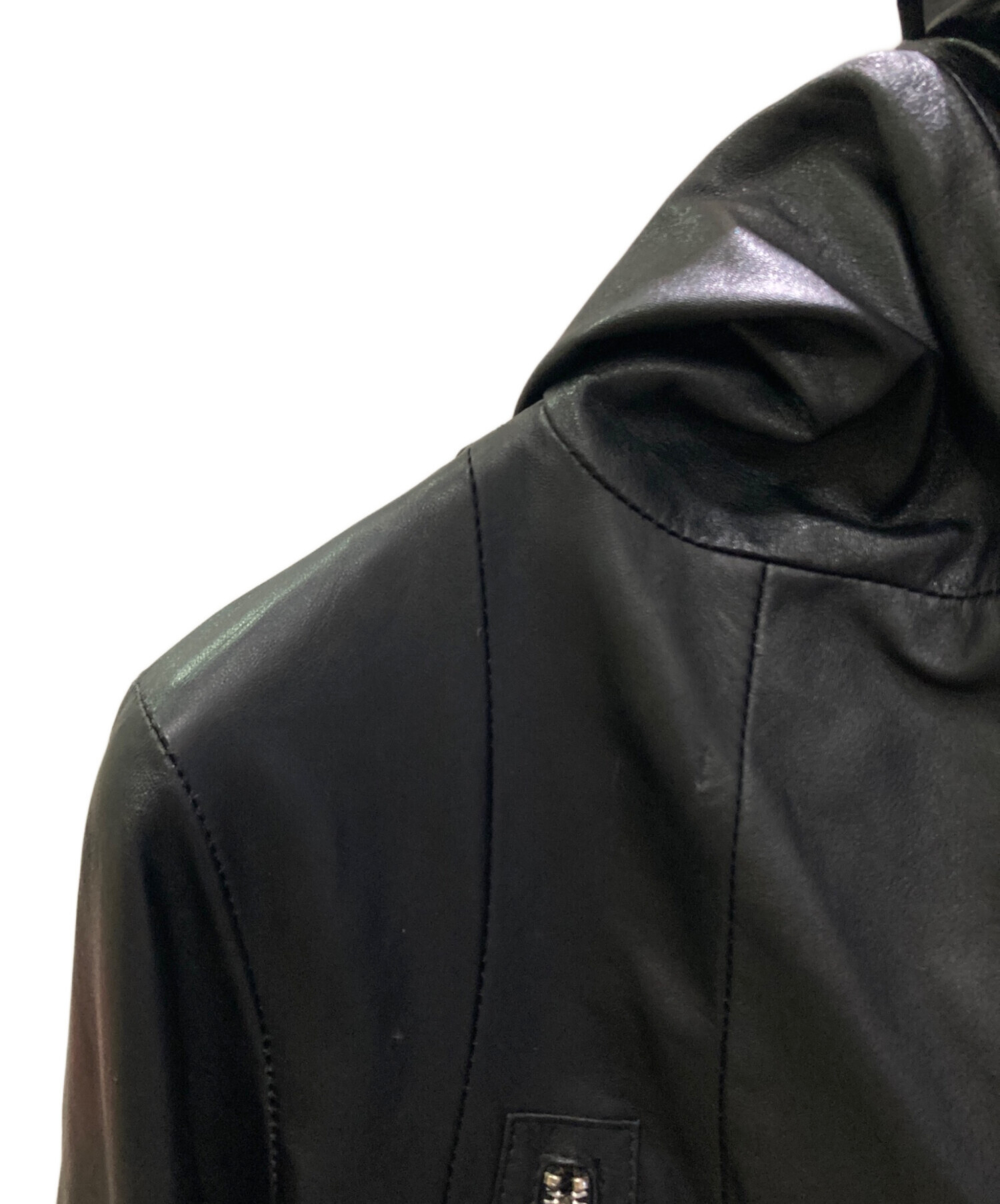 中古・古着通販】EKAM (エカム) レザーフーデッドジャケット ブラック