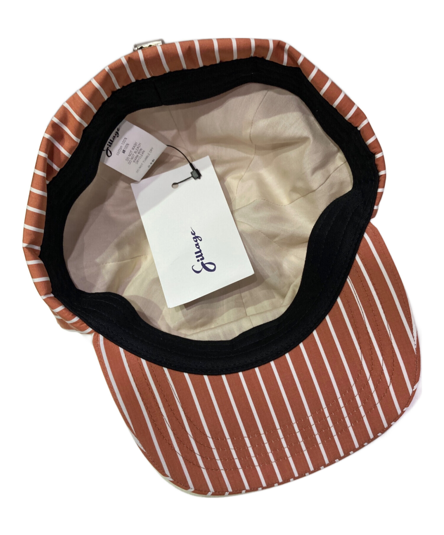 【新品】sillage フラップキャップ ストライプ 中古・古着通販】sillage (シアージ) ストライプキャップ ブラウン