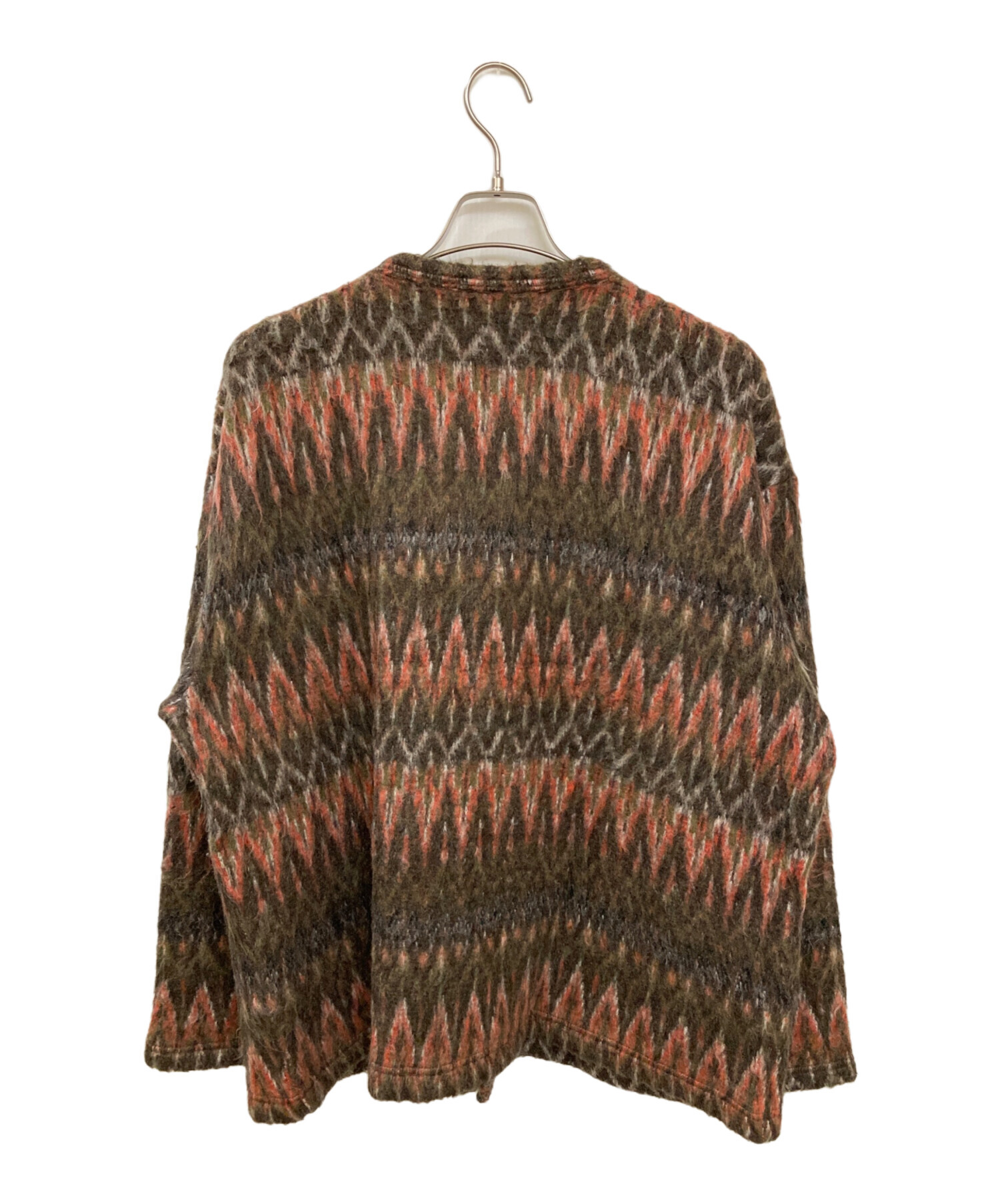 monitaly シャギーニットカーディガン Vネック 長袖 チェック柄 M