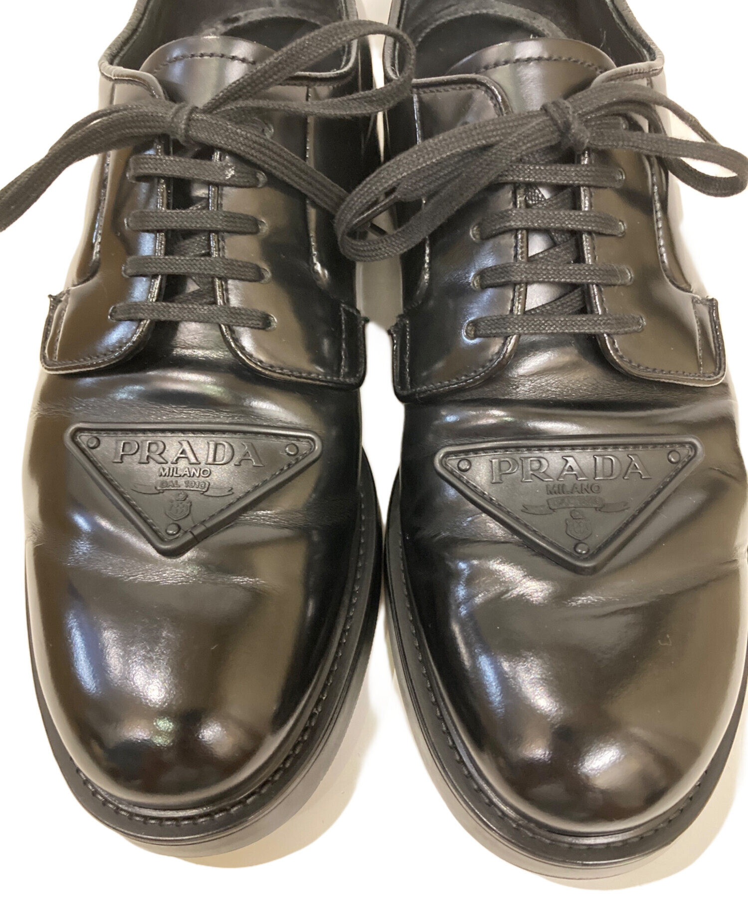 PRADA プレーントゥ 中古・古着通販】PRADA (プラダ) ラバープレートプレーントゥシューズ