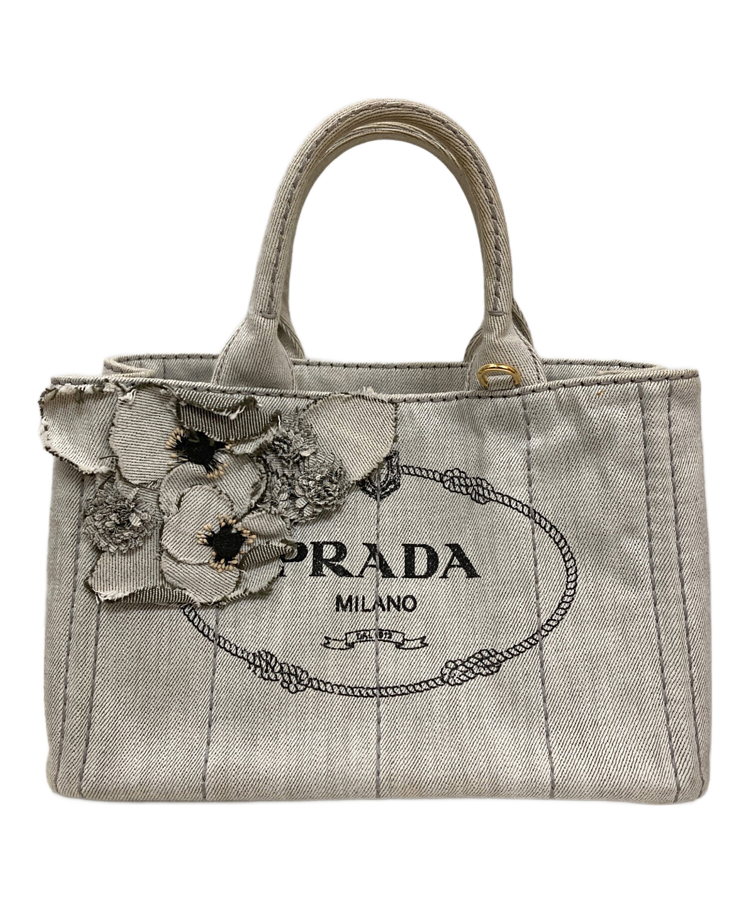 中古・古着通販】PRADA (プラダ) カナパフラワーモチーフハンドバッグ 