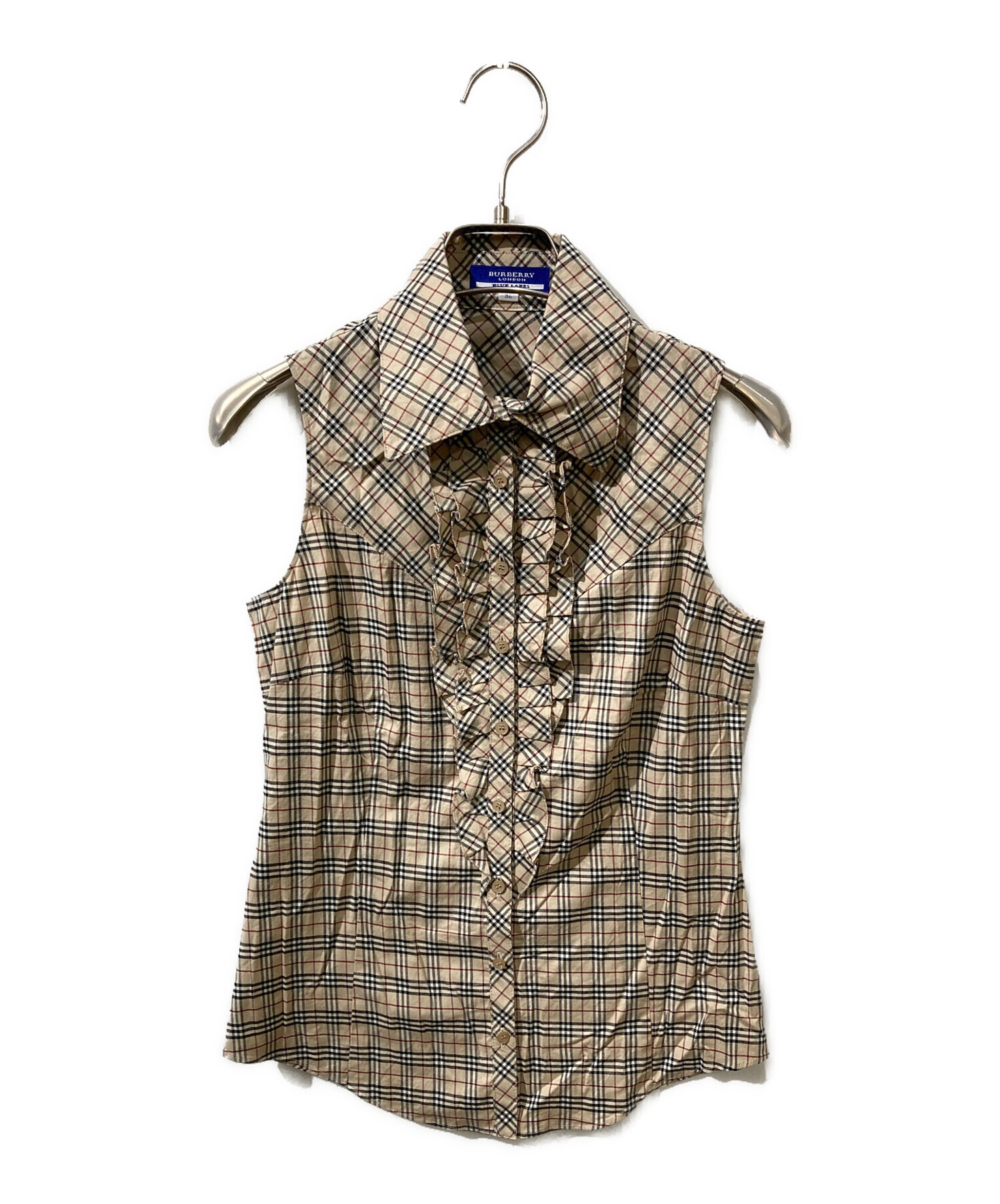BURBERRY BLUE LABEL ノースリーブ ブラウス フリル チェック 中古・古着通販】BURBERRY BLUE LABEL (バーバリー ブルー レーベル