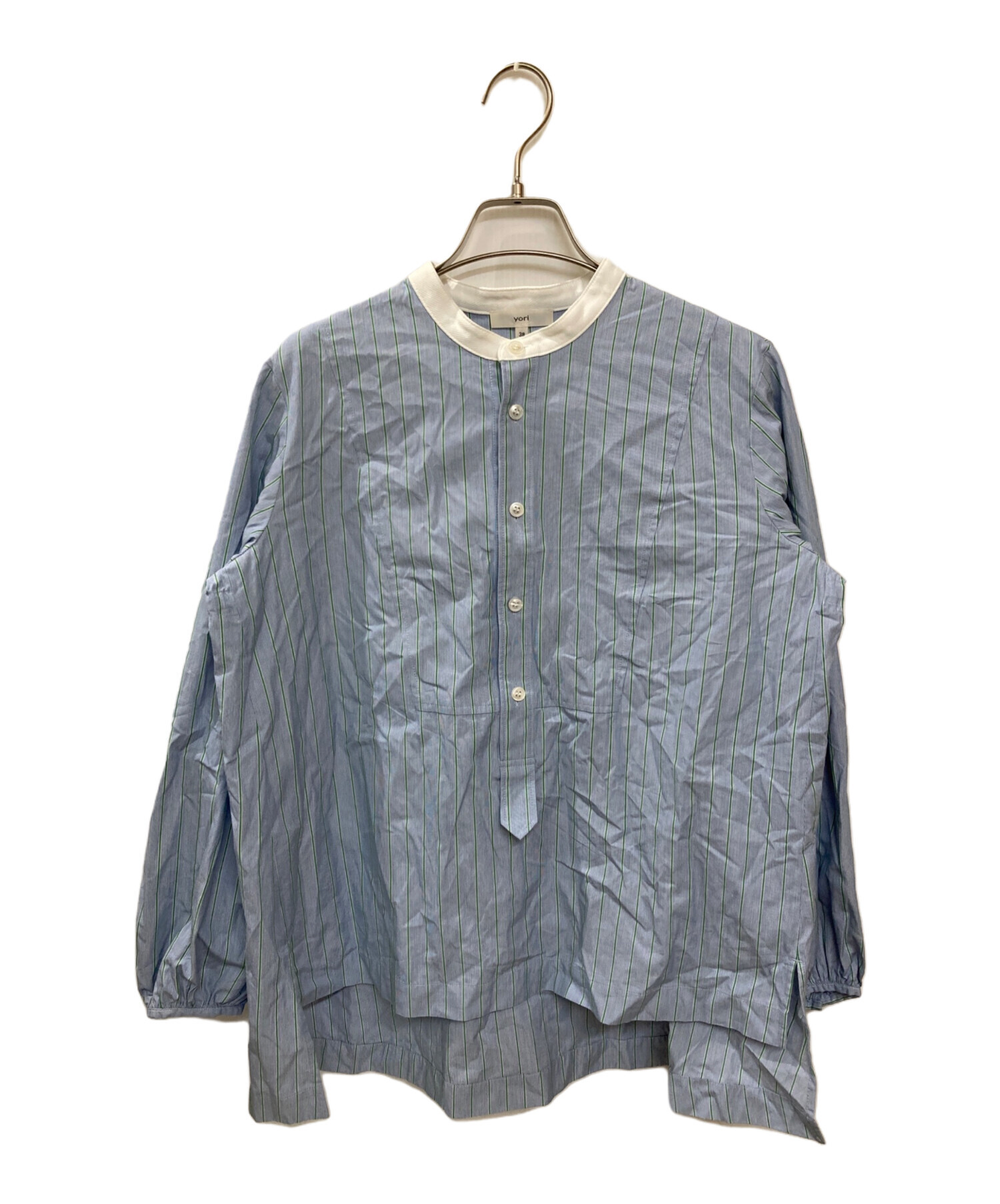 【美品】ヨリ　yori バックリボンブラウス　長袖シャツ　ポリエステル yori シャツ ブルー yori (ヨリ) バックリボン プルオーバー