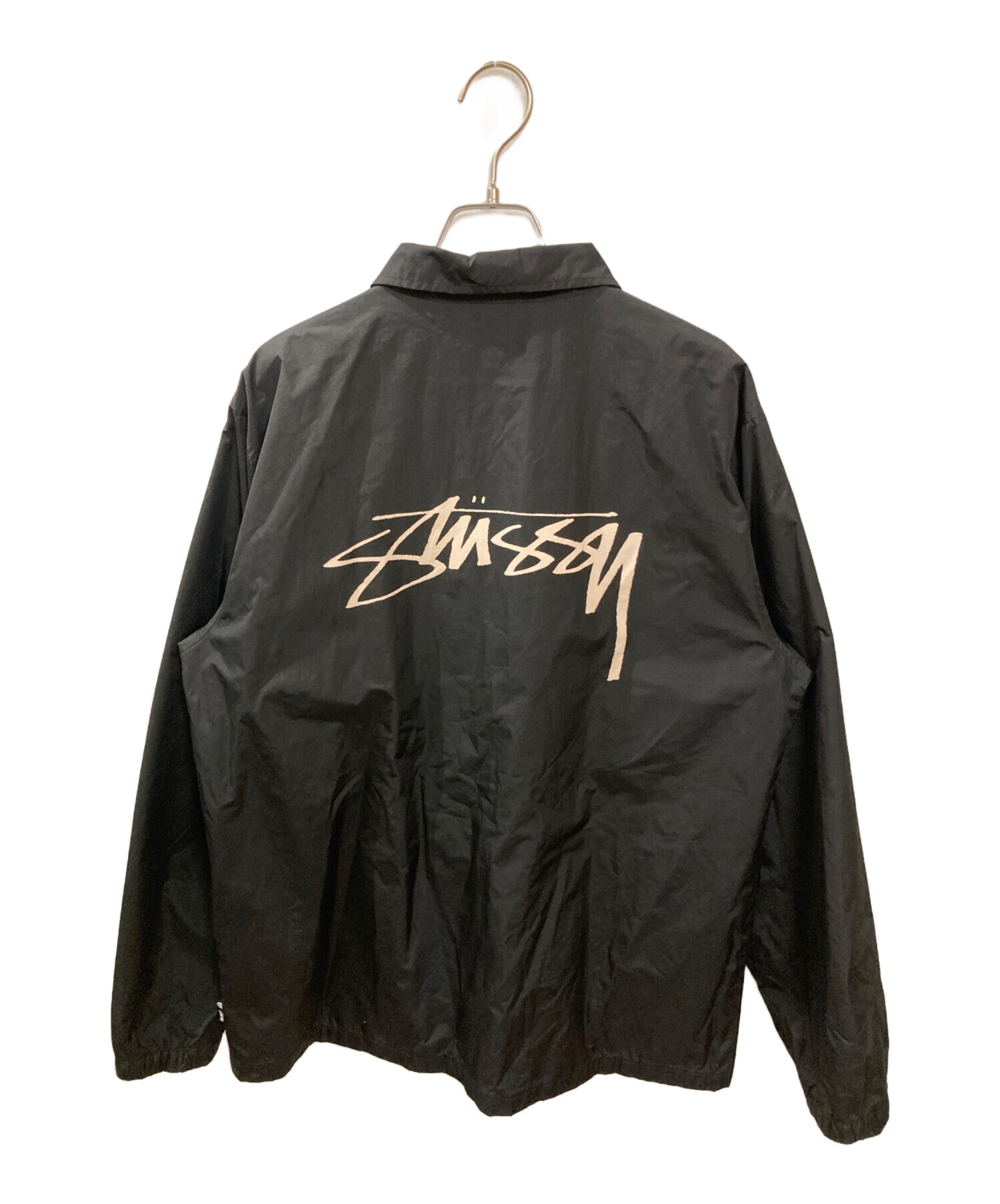 STUSSY 短丈コーチジャケット M ブラック 両面プリント ビッグロゴ