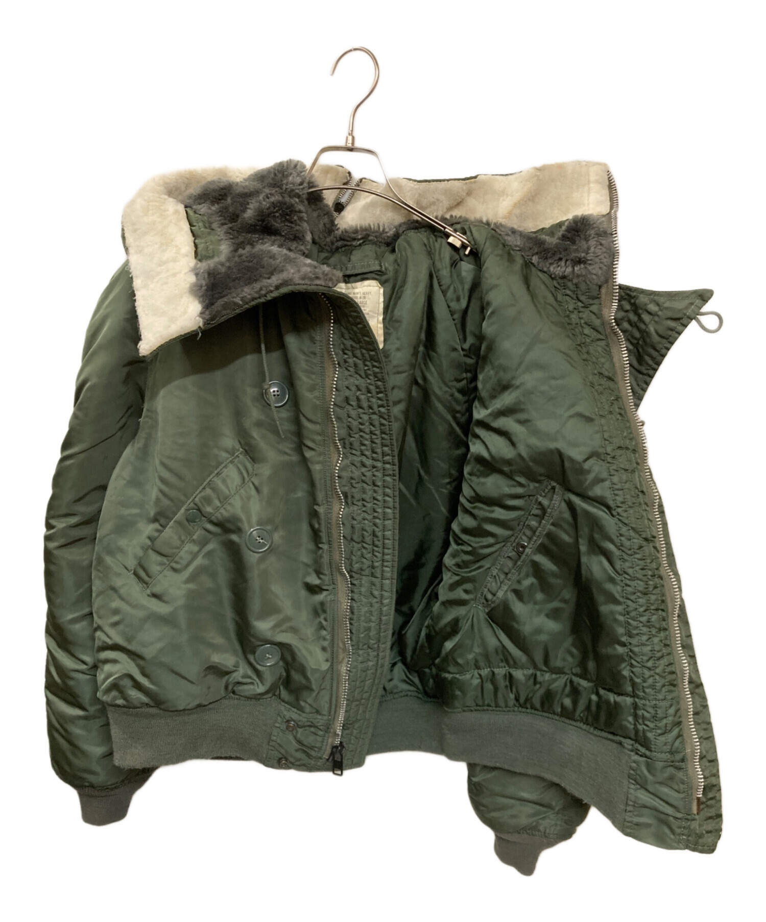 USA製 90s アルファ N2B ファー フライトジャケット L カーキ 中古