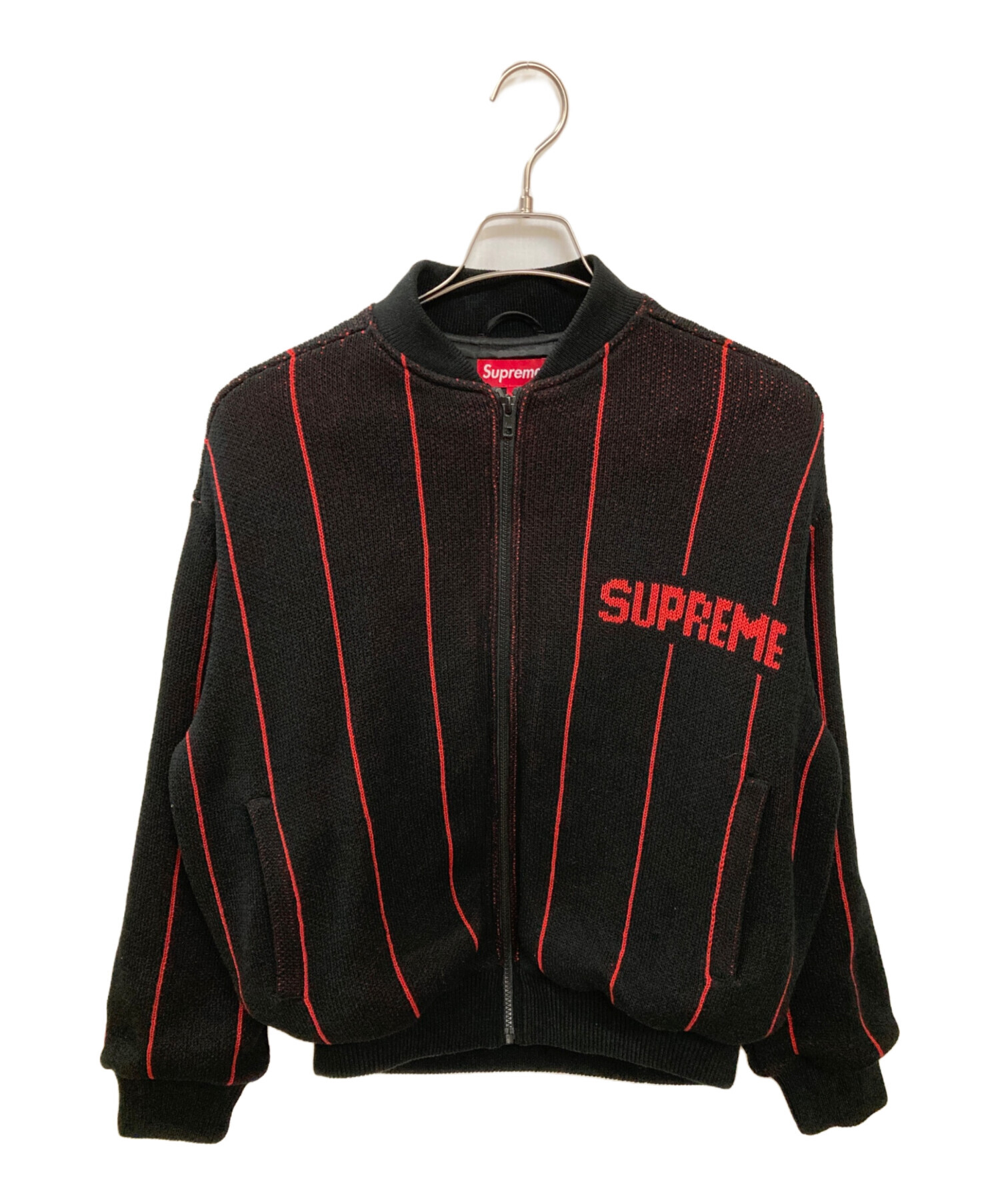 Supreme ベルベット トレーナー ブラック/レッド 中古・古着通販】Supreme (シュプリーム) pinstripe varsity zip up