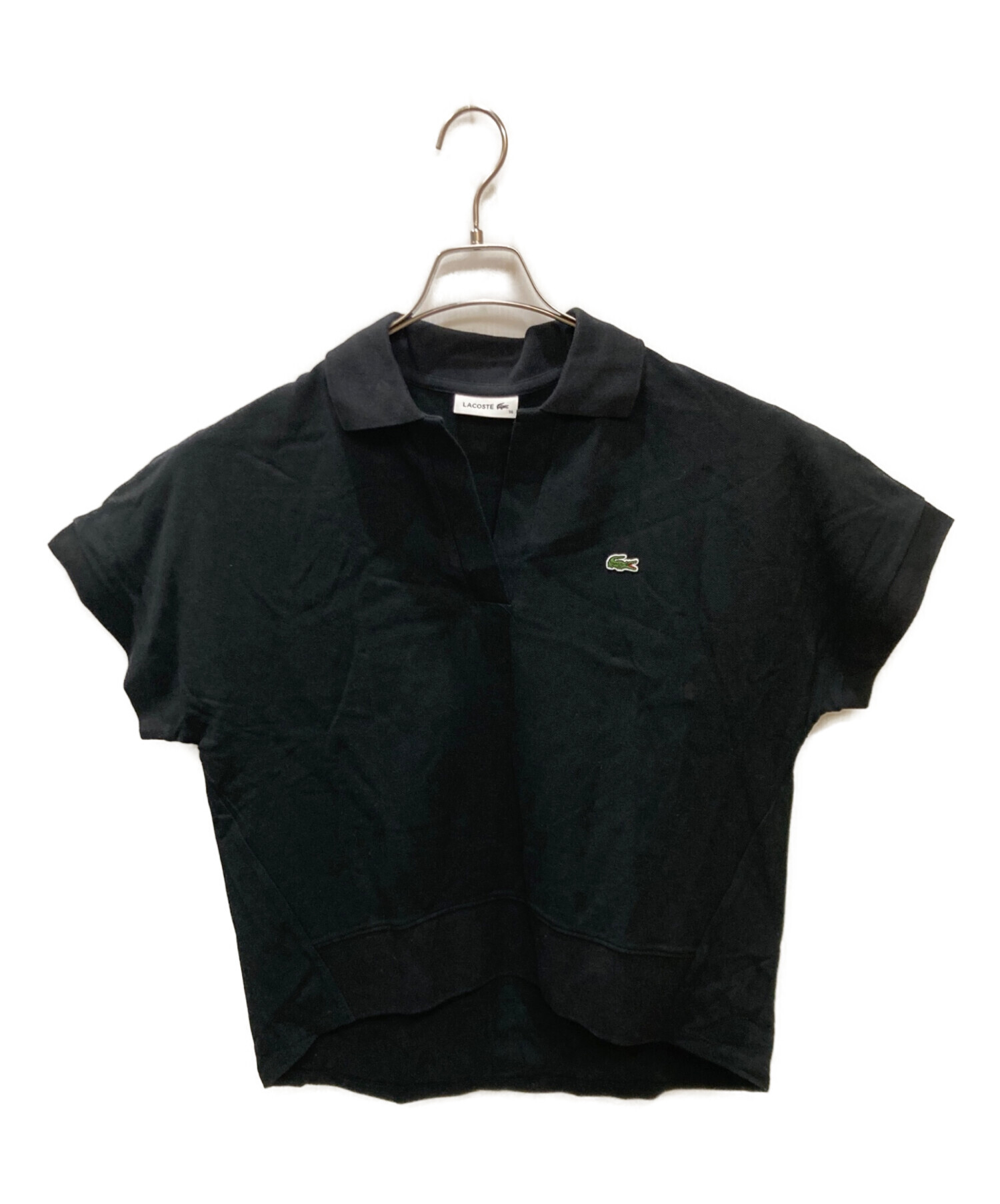 【美品⭐︎即購入OK】ラコステ スキッパーネック裾リブポロシャツ ブラック 38 中古・古着通販】LACOSTE (ラコステ) スキッパーネック裾リブ