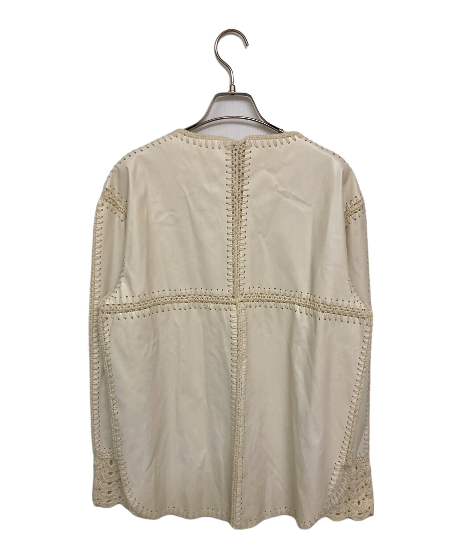 babaco ババコ カジュアルシャツ F ベージュ 【古着】【中古】 中古・古着通販】babaco (ババコ) Faux Leather/Crochet Shirt